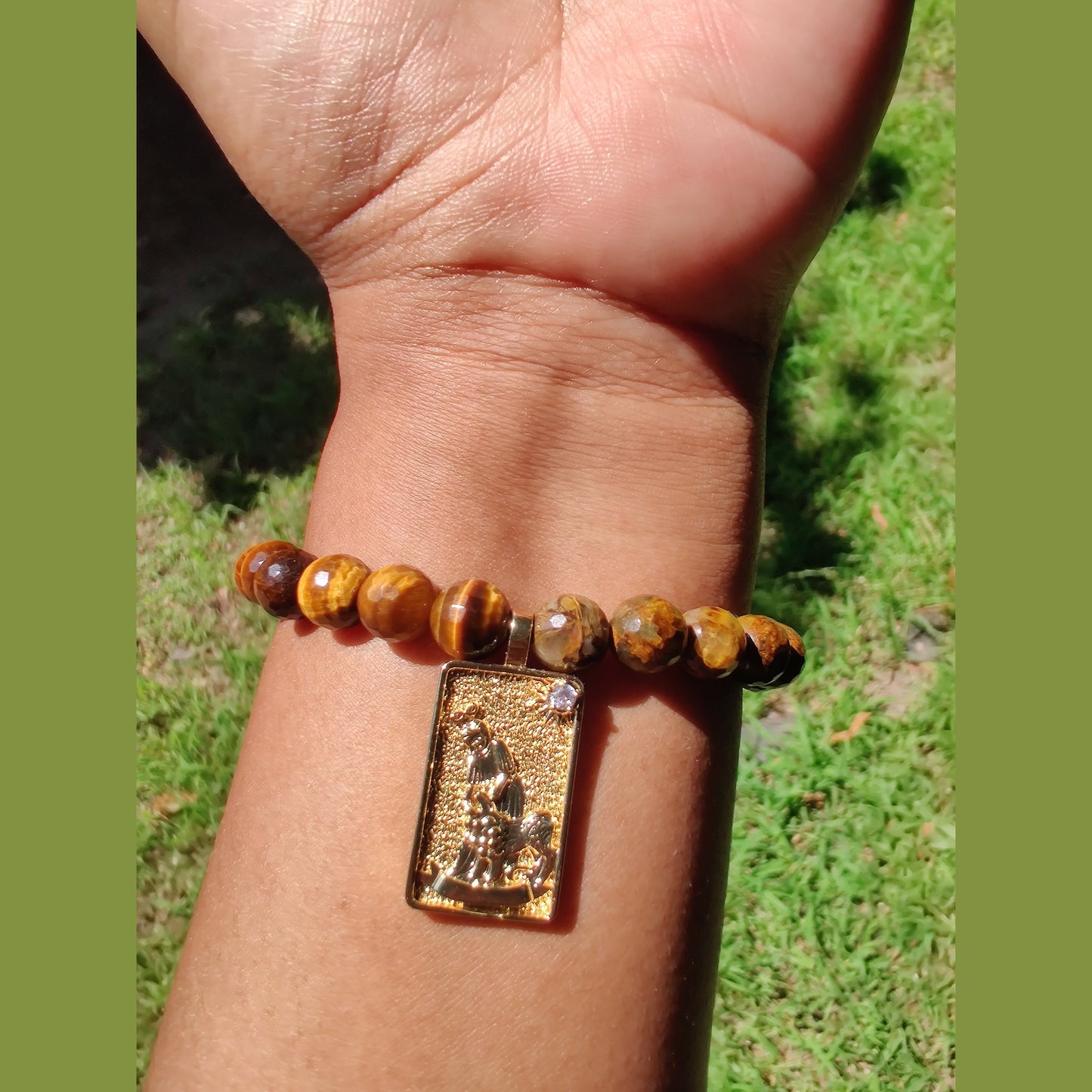 Faceted golden pietersite and tiger's eye stretch bracelet image 2