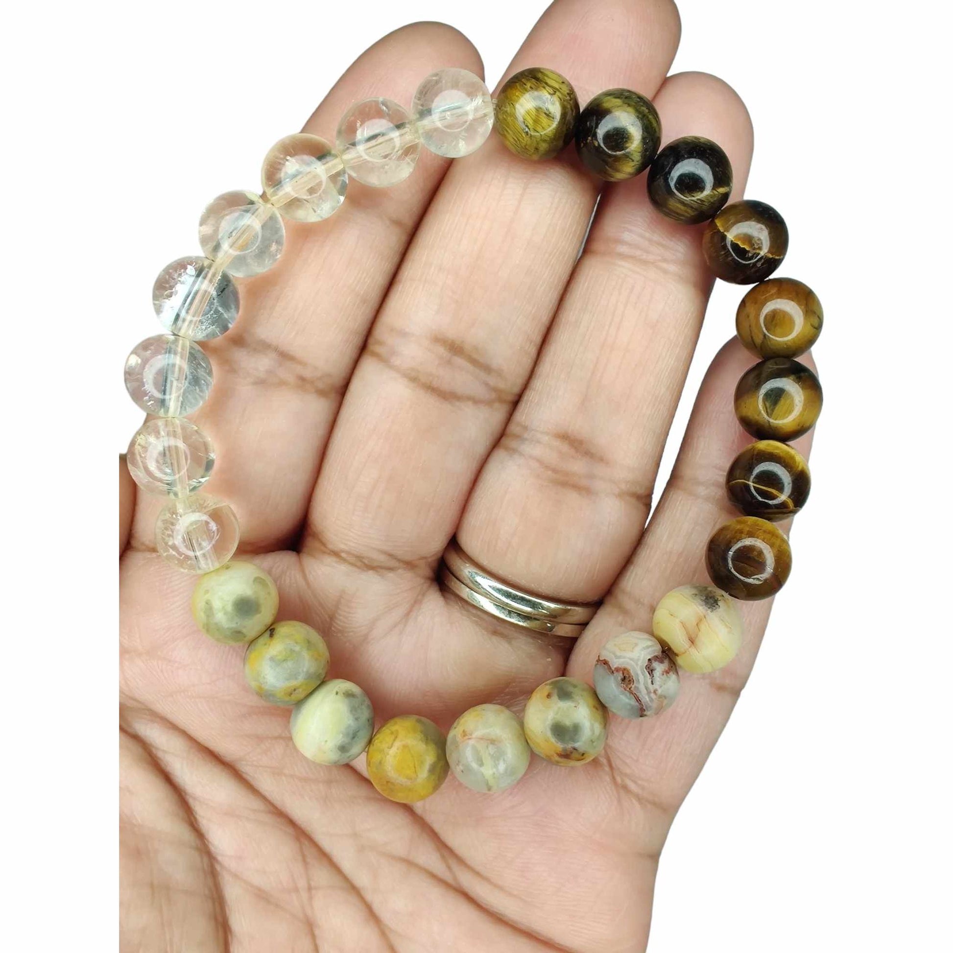 Citrine (A), crazy lace agate, and tiger's eye (A) stretch bracelet image 1