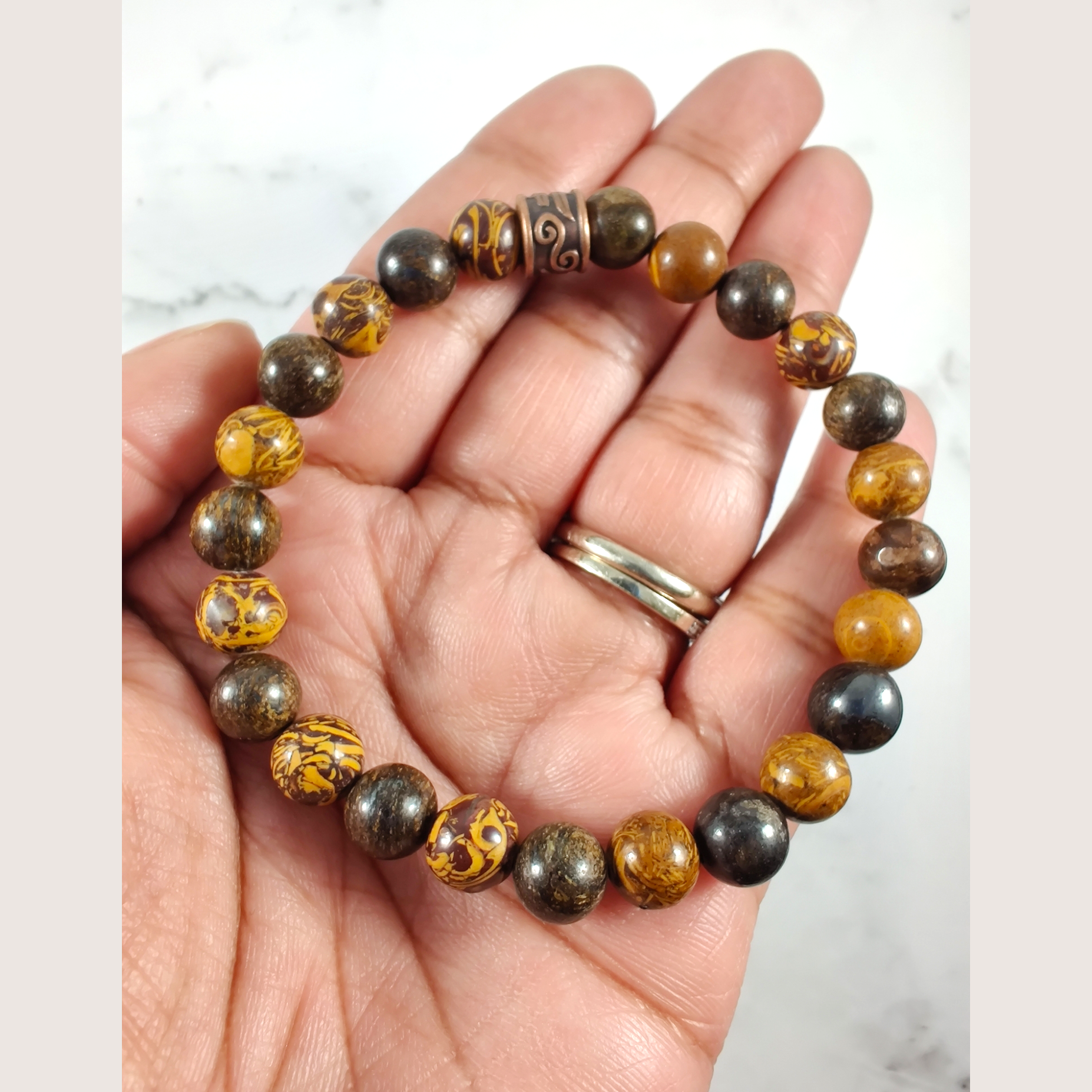 Bronzite and calligraphy stone energy bracelet image 1