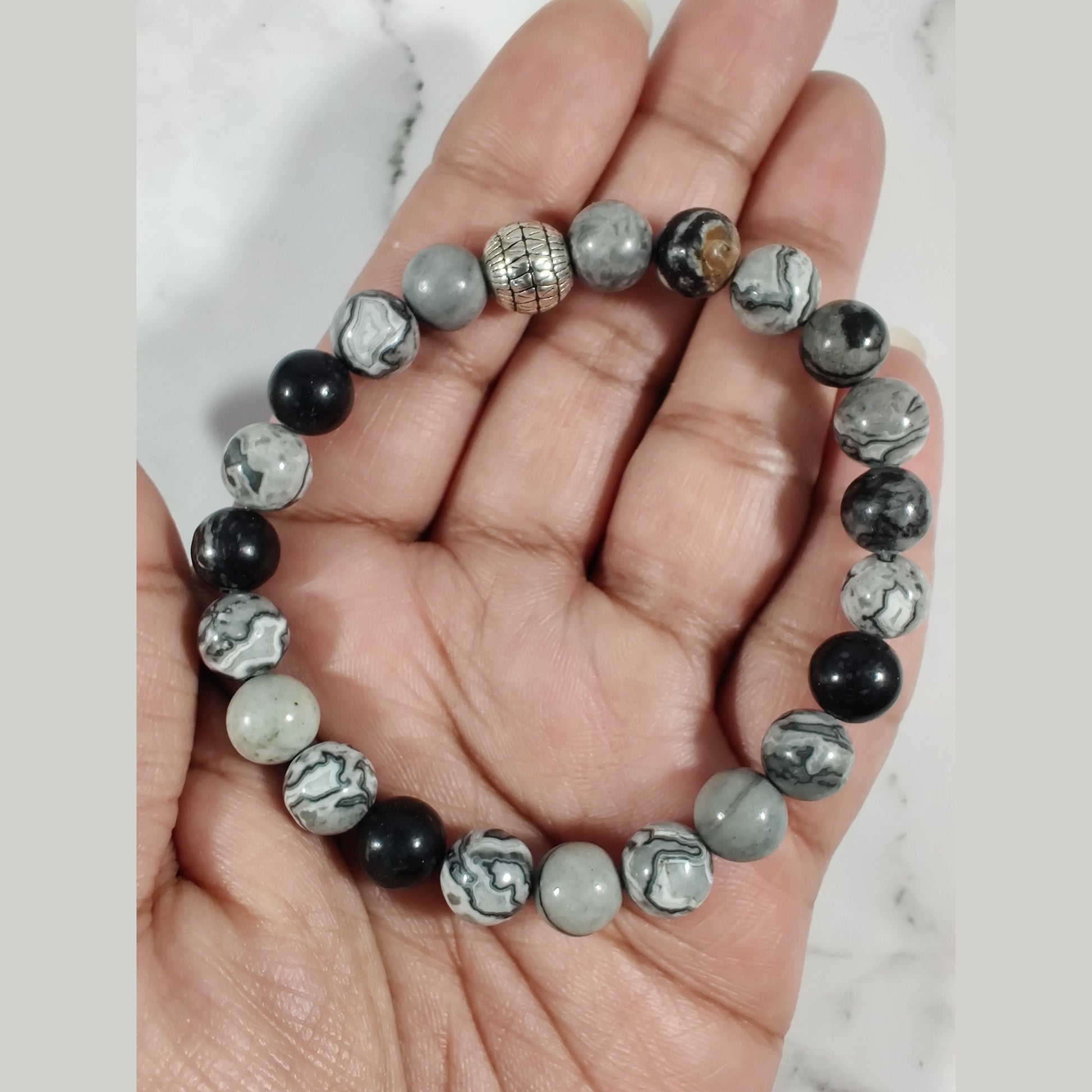 Black water jasper and map stone energy bracelet image 1