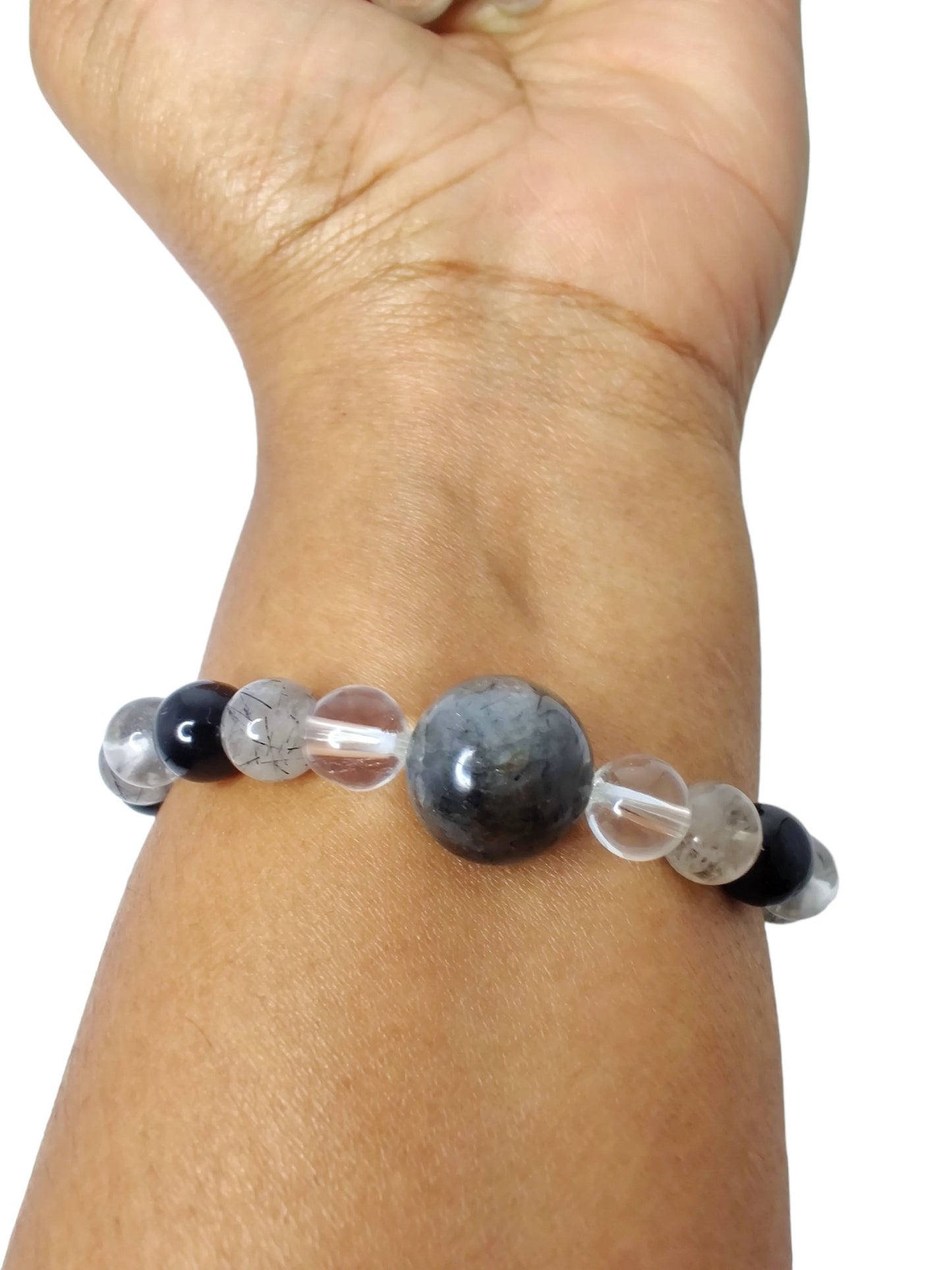 Black tourmaline and multi-quartz stretch bracelet image 1