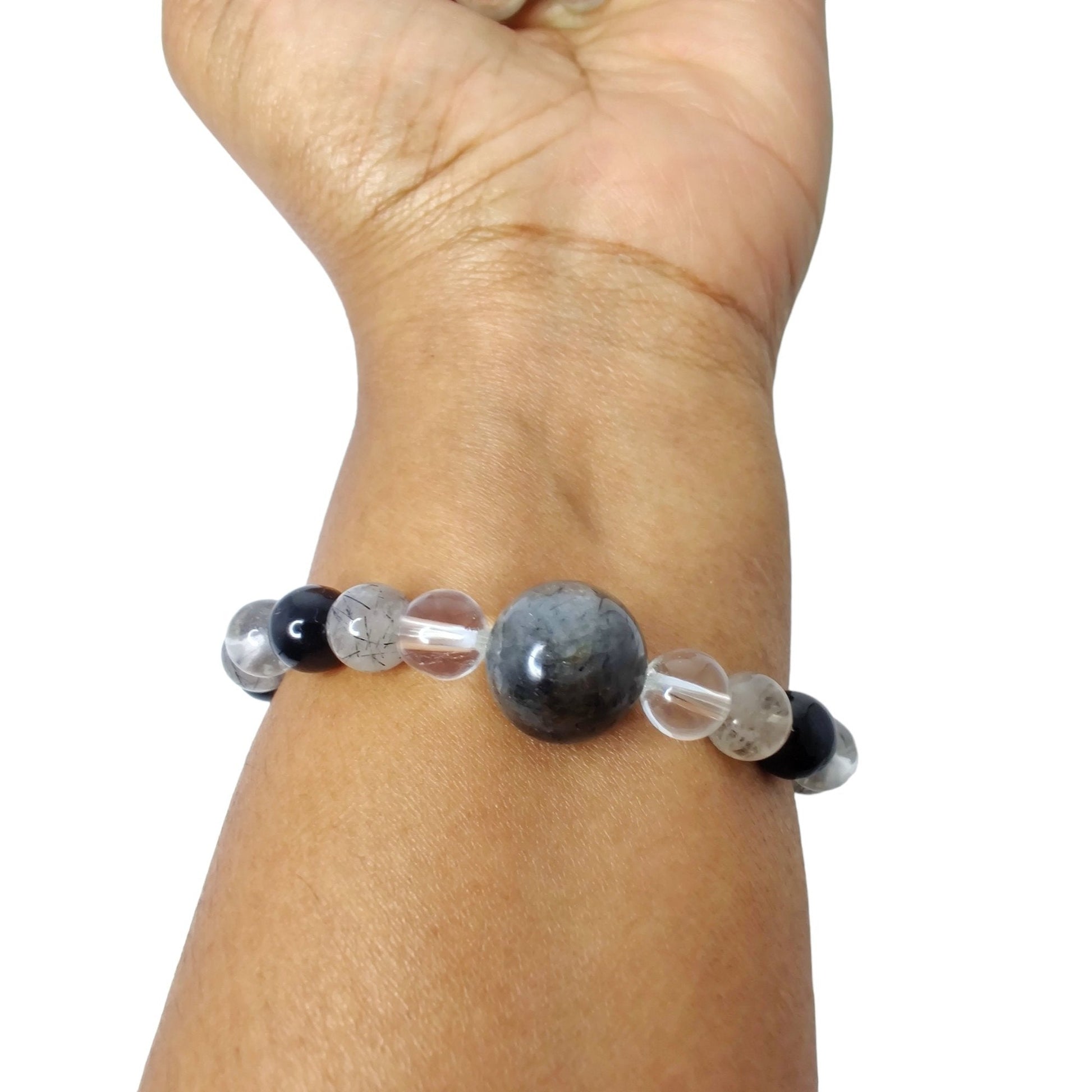 Black tourmaline and multi-quartz stretch bracelet image 1