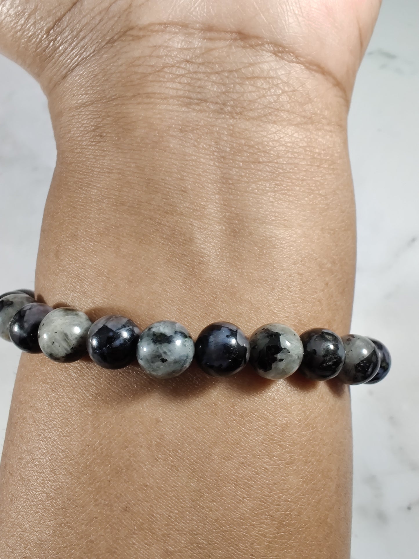 Indigo gabbro (AAA) and larvikite energy bracelet image 2