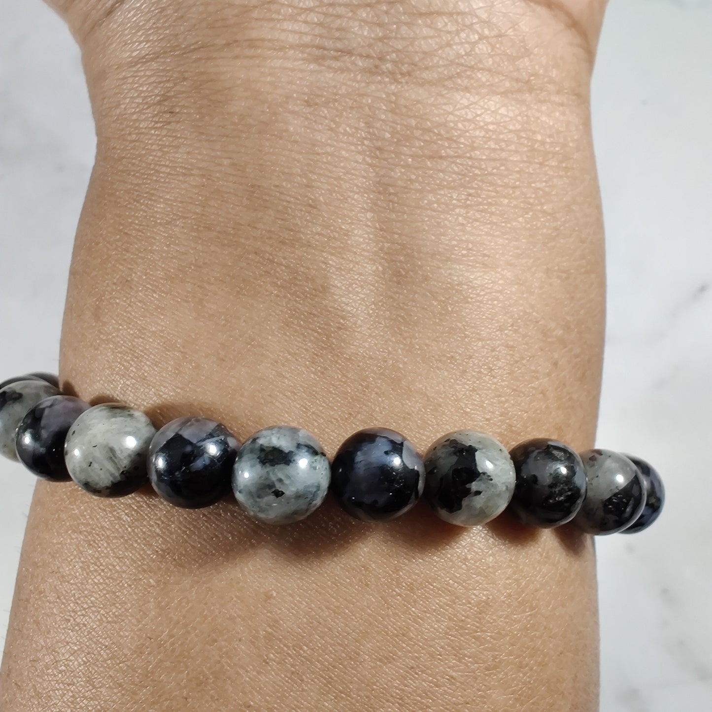 Indigo gabbro (AAA) and larvikite energy bracelet image 2