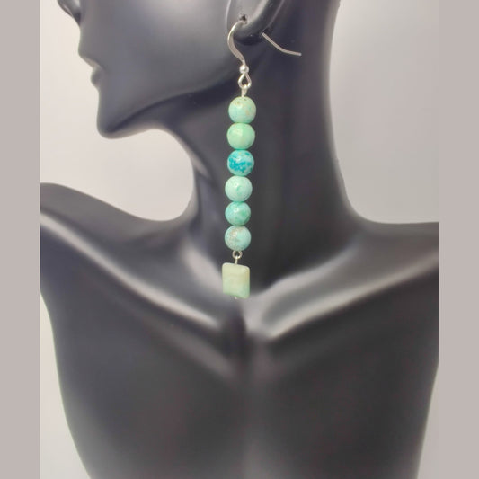 Peruvian turquoise and Brazil amazonite sterling silver drop earrings image 0