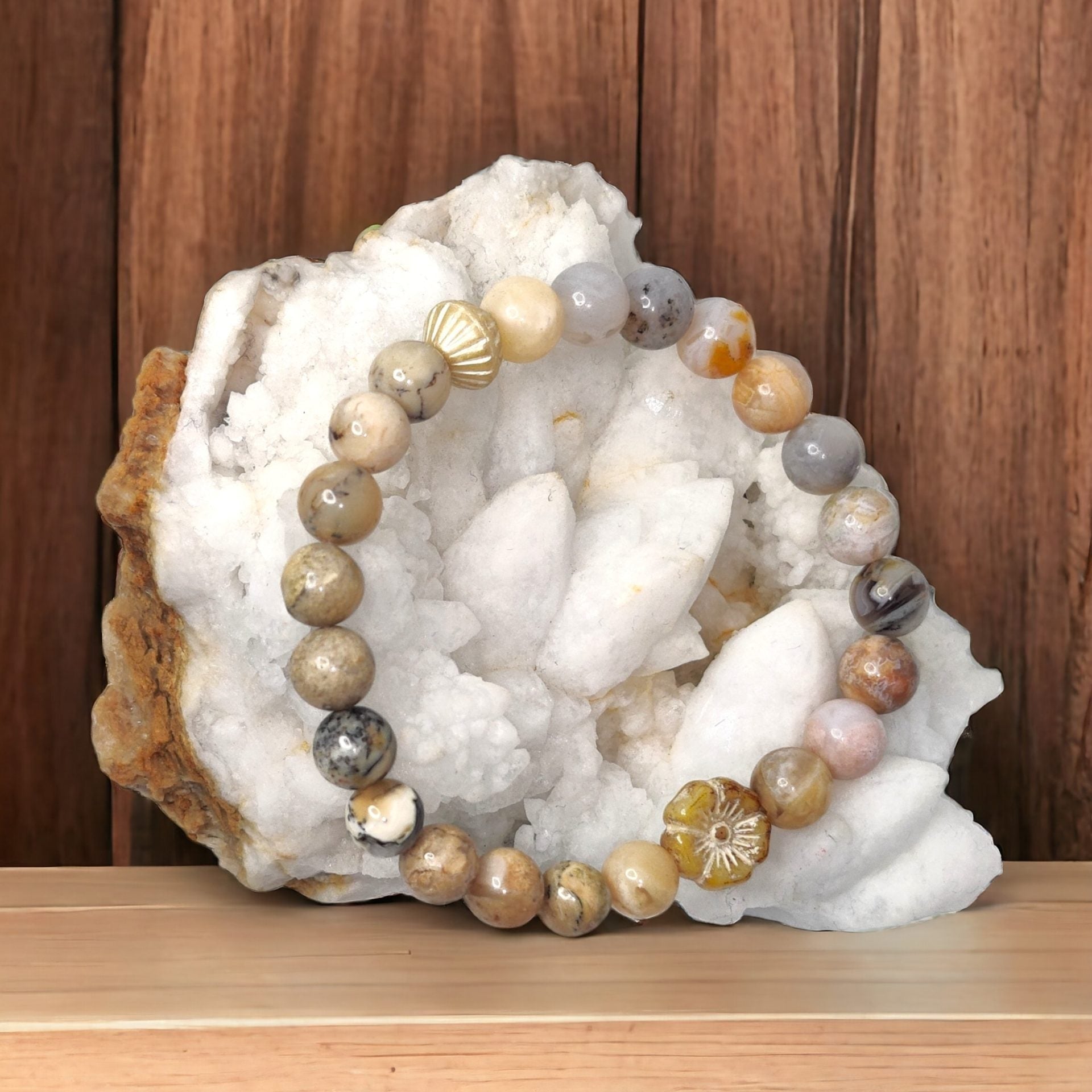 African opal and Russian lace agate stretch bracelet image 0