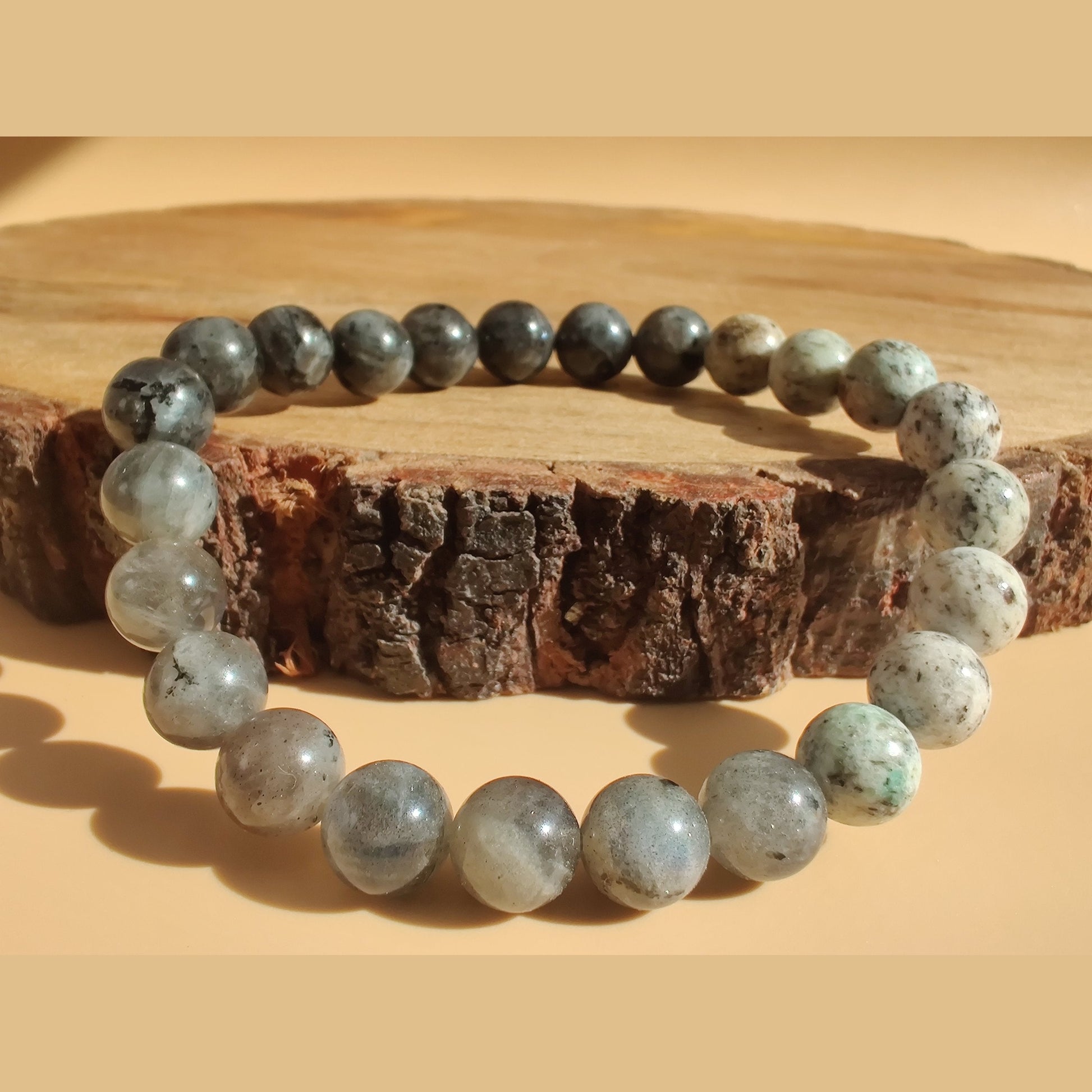 K2, labradorite (A), and larvikite stretch bracelet image 0