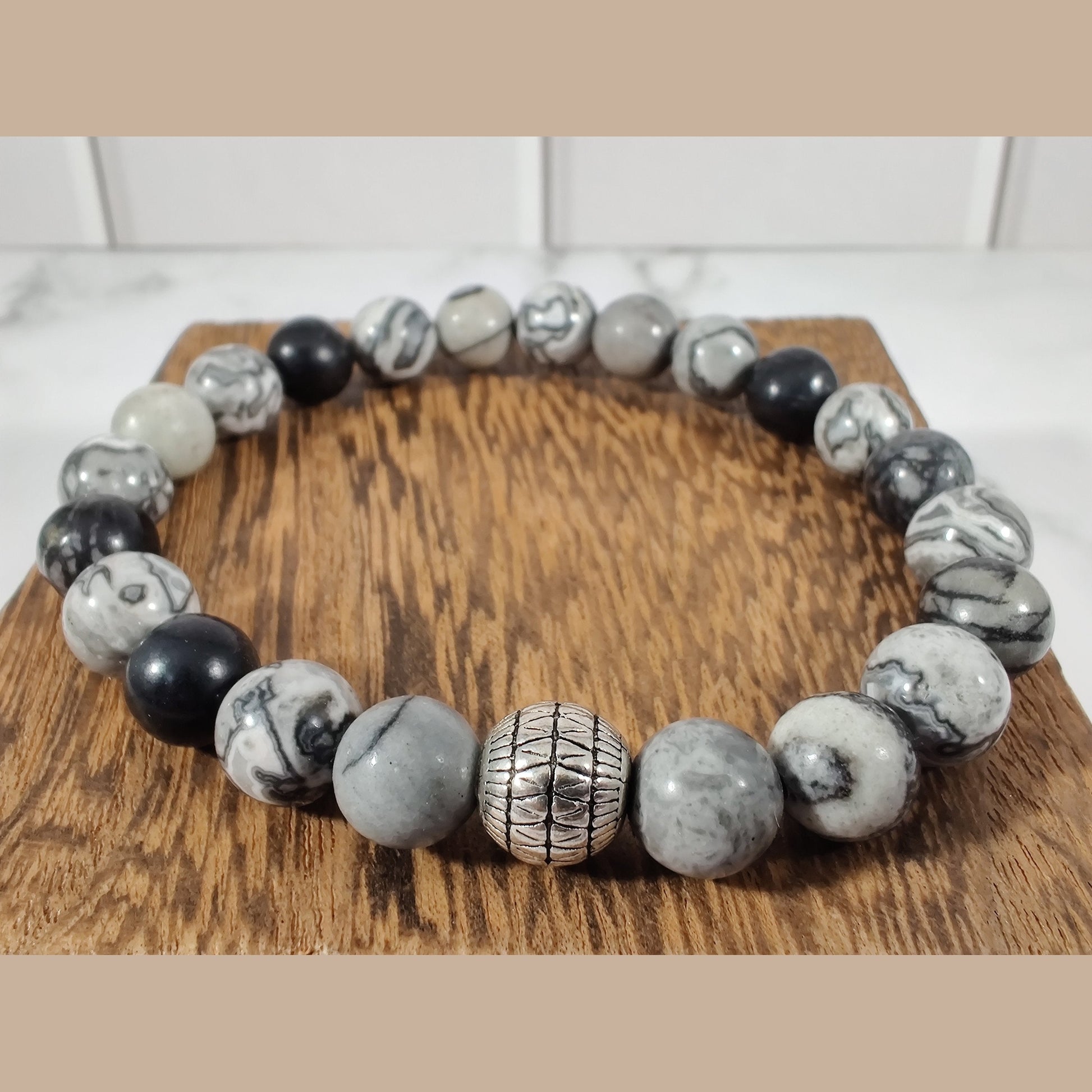 Black water jasper and map stone energy bracelet image 0