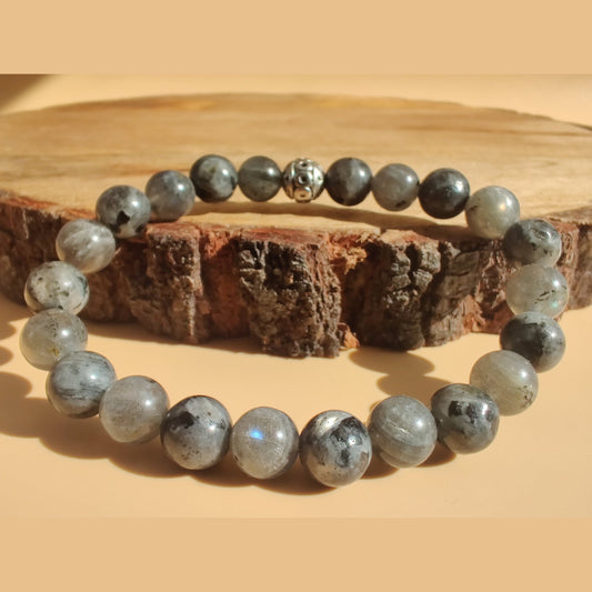 Labradorite (A) and larvikite stretch bracelet image 0