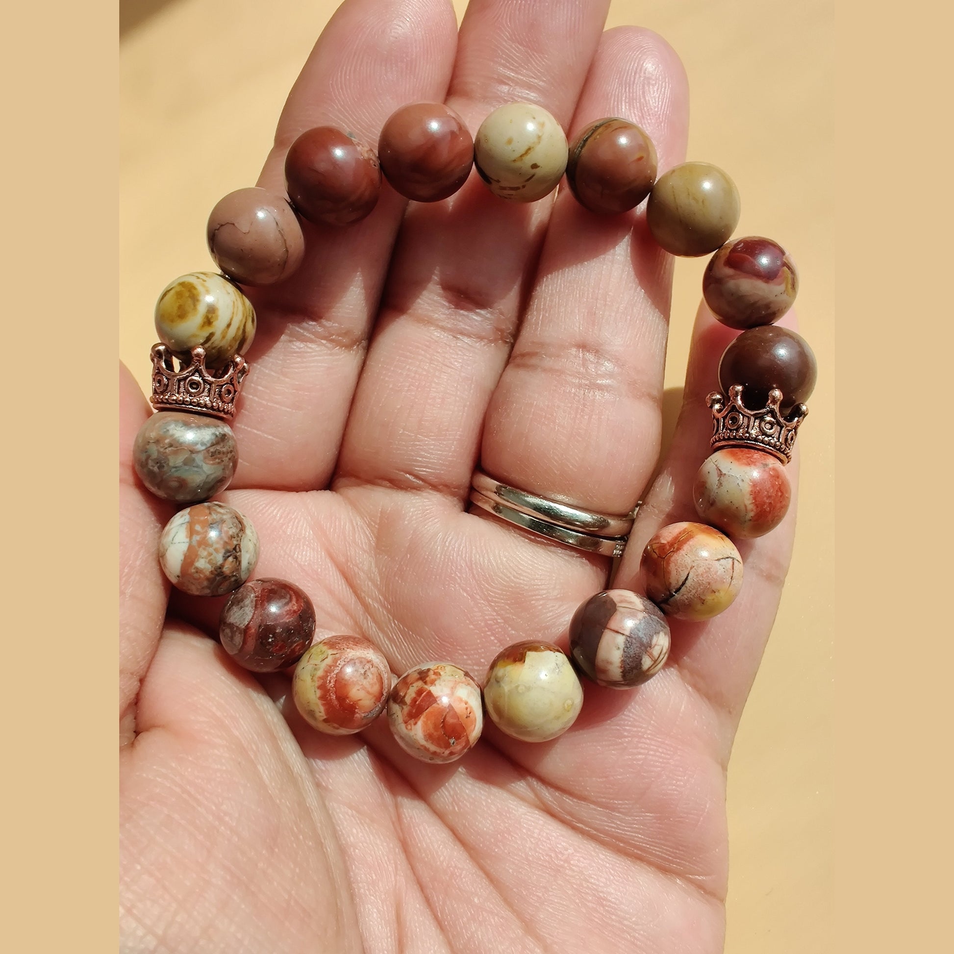 Bird's eye rhyolite and hickoryite stretch bracelet image 1