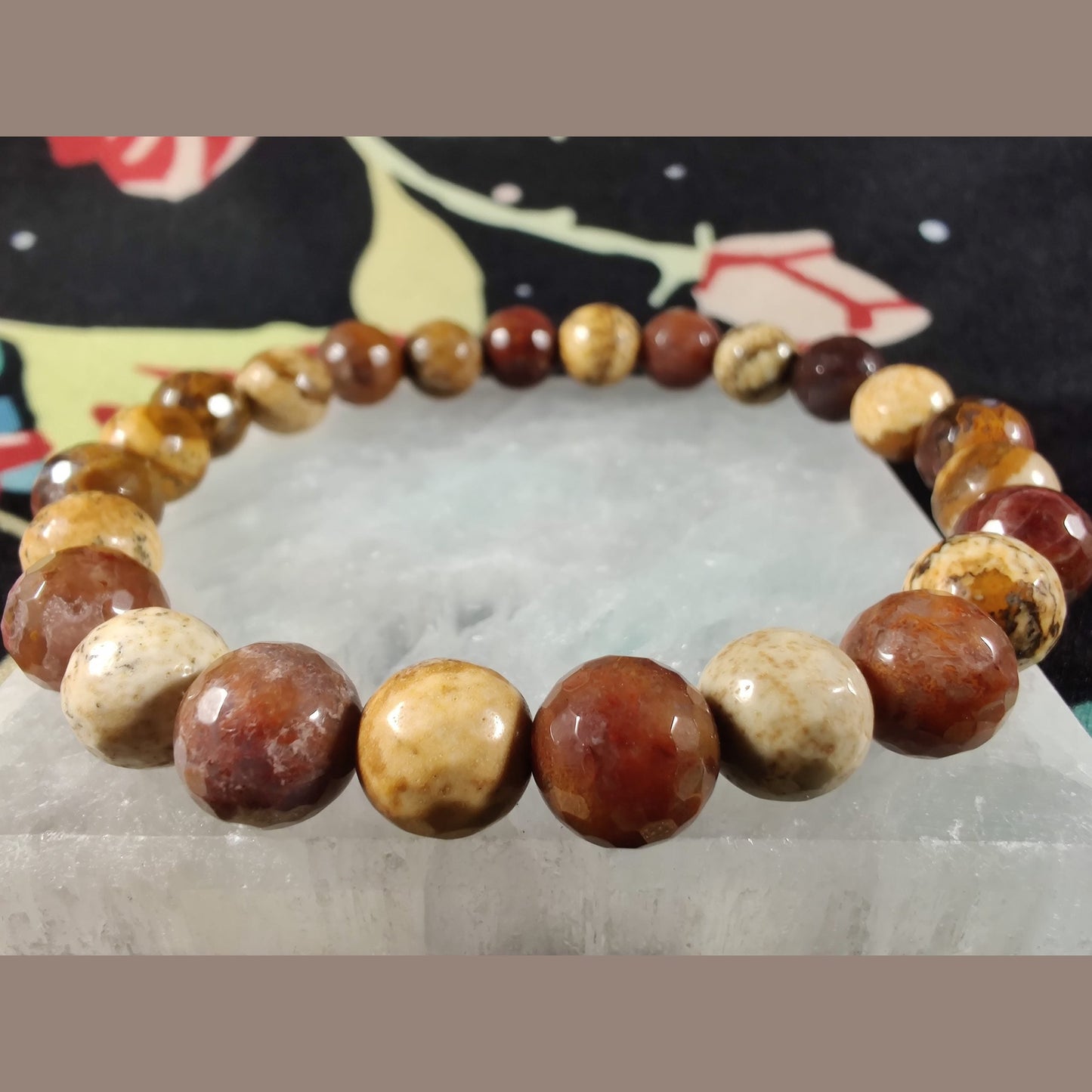 Faceted picture jasper and Agua Nueva agate bracelet image 4