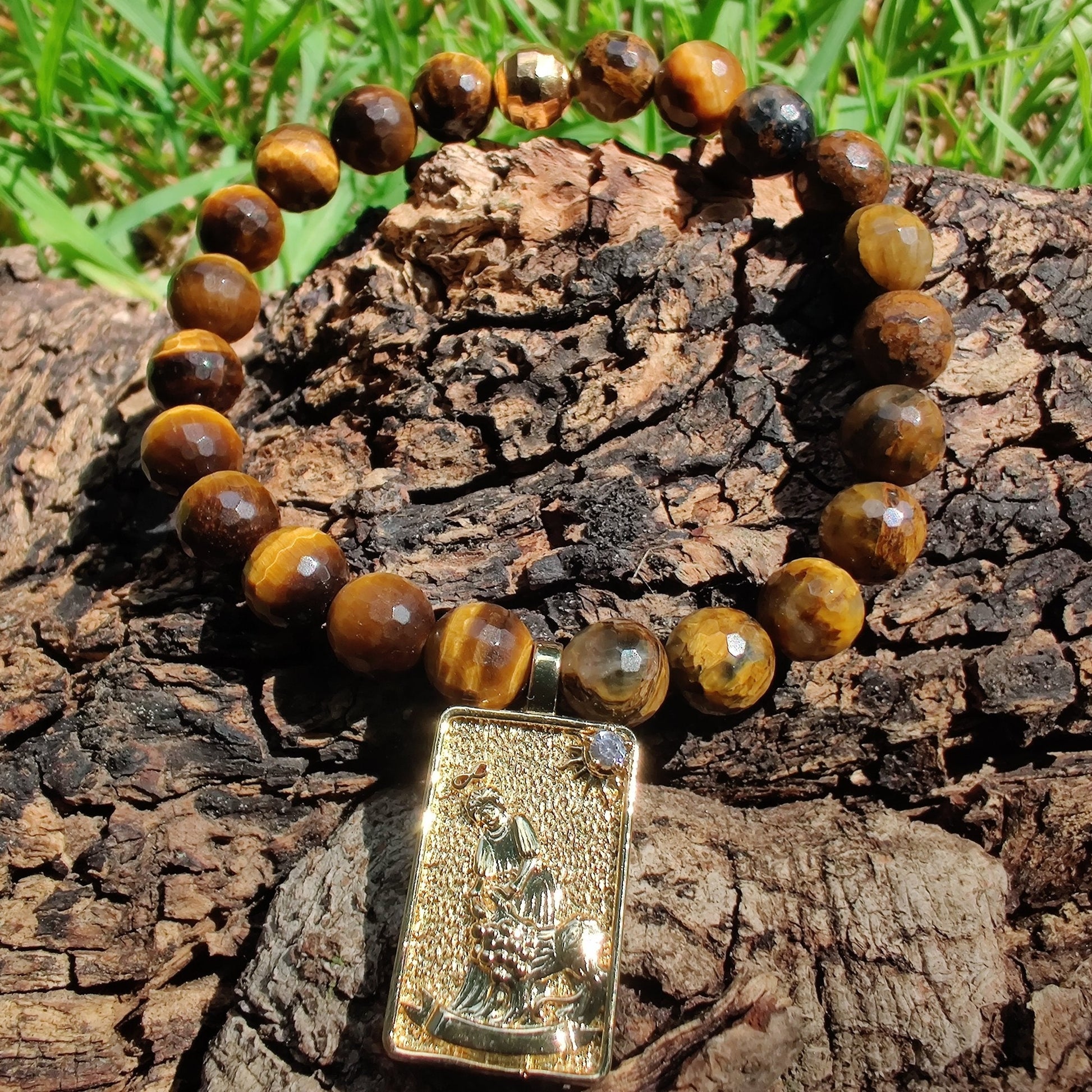 Faceted golden pietersite and tiger's eye stretch bracelet image 0
