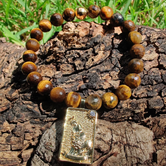 Faceted golden pietersite and tiger's eye stretch bracelet image 0