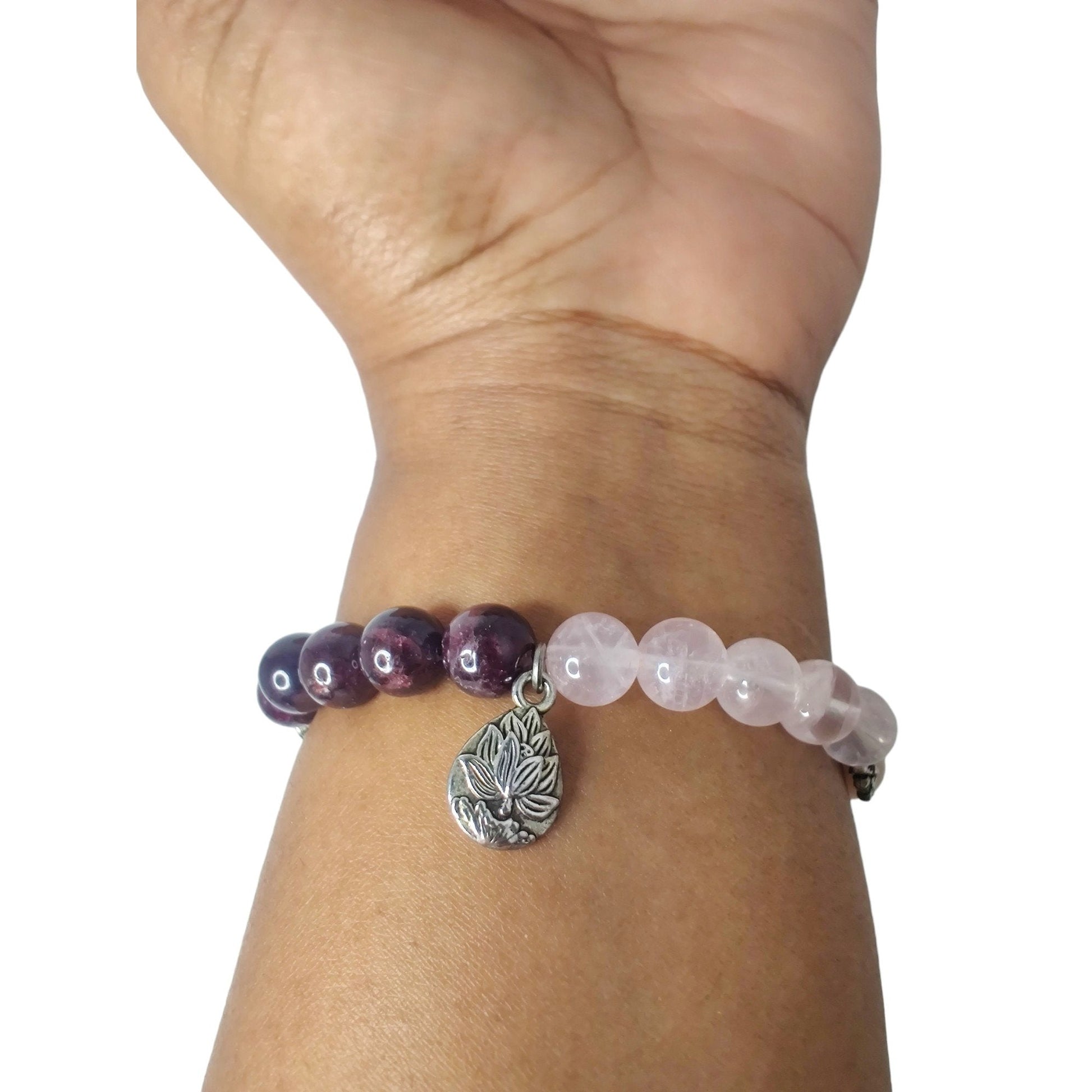 Garnet, Madagascar rose quartz, peach moonstone, and rhodonite stretch bracelet image 2