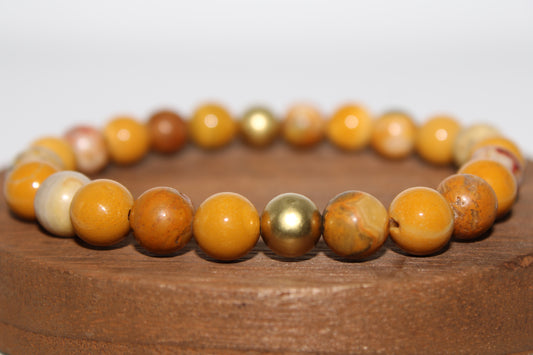 Australian Yellow Mookaite and Yellow Crazy Lace Agate Energy Bracelet