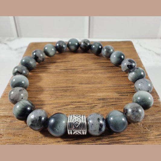 Eagle eye quartz (A) and larvikite energy bracelet image 0