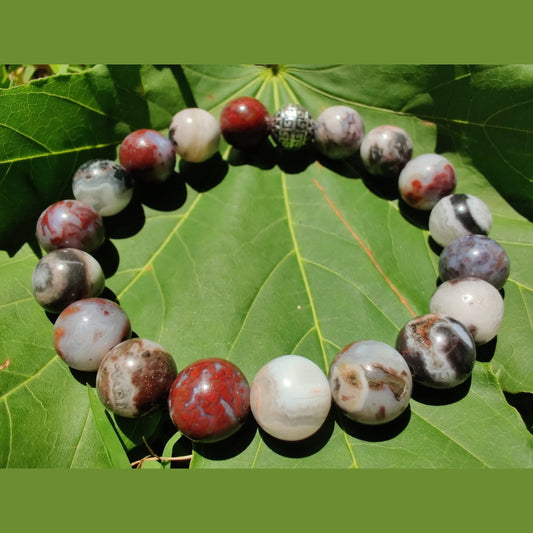 Mexican zebra jasper and red lightning agate stretch bracelet image 0
