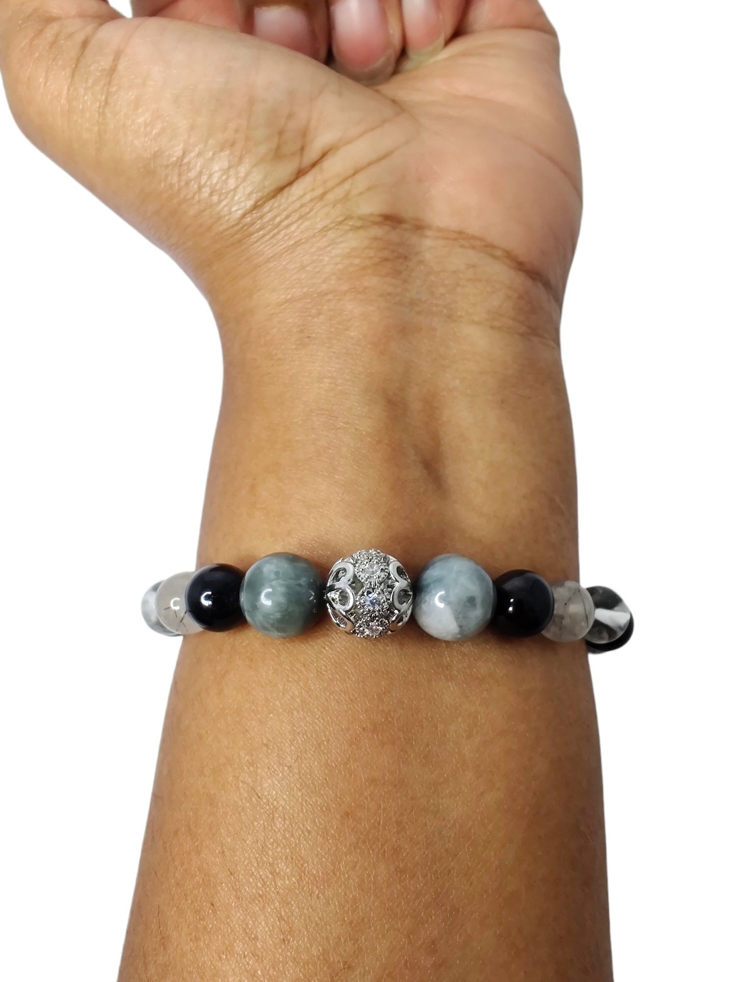 Black tourmaline and multi-quartz stretch bracelet image 2
