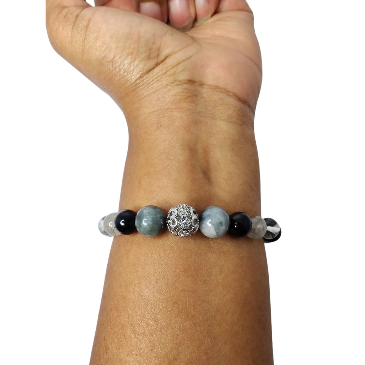 Black tourmaline and multi-quartz stretch bracelet image 2