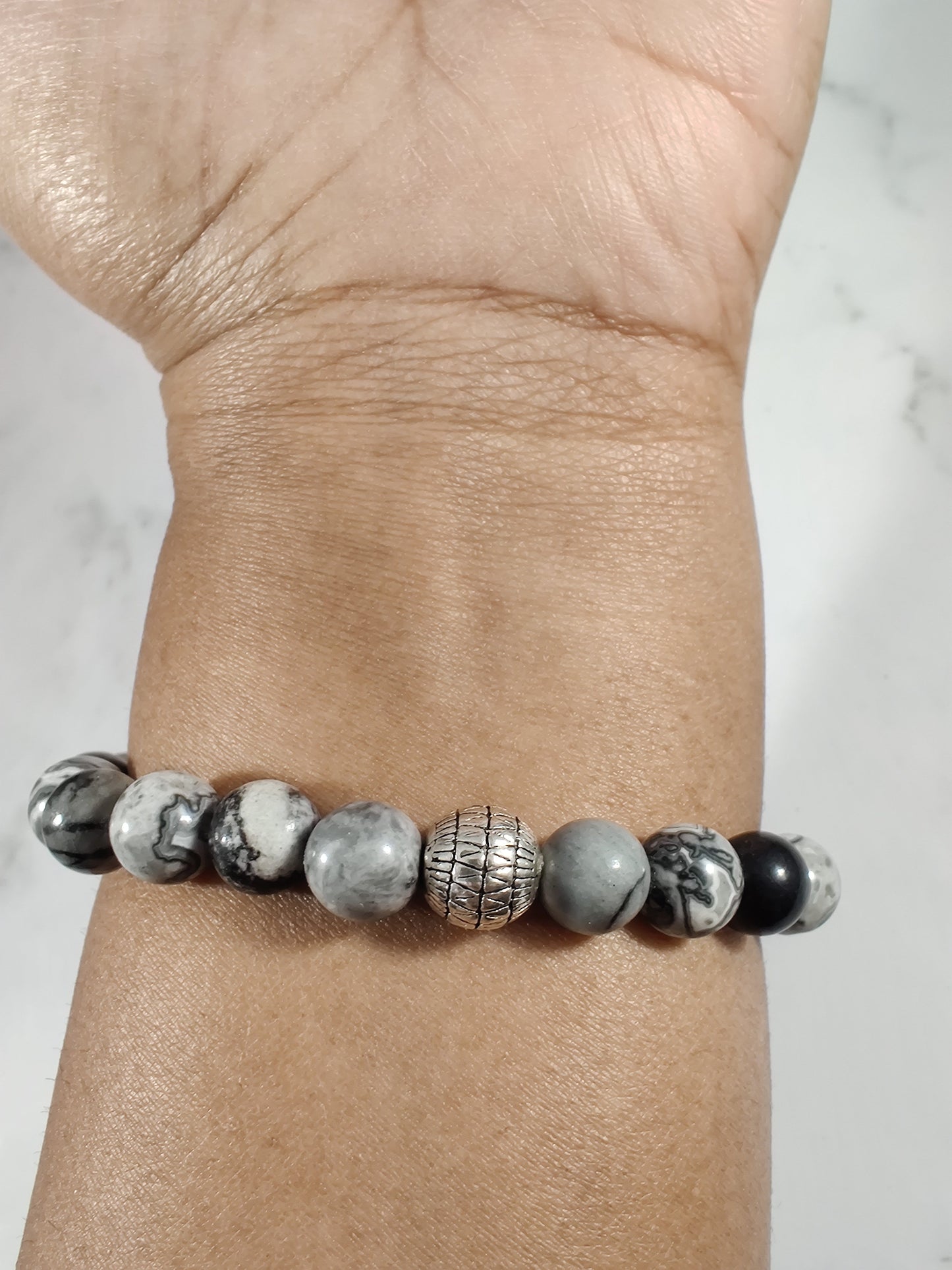 Black water jasper and map stone energy bracelet image 2