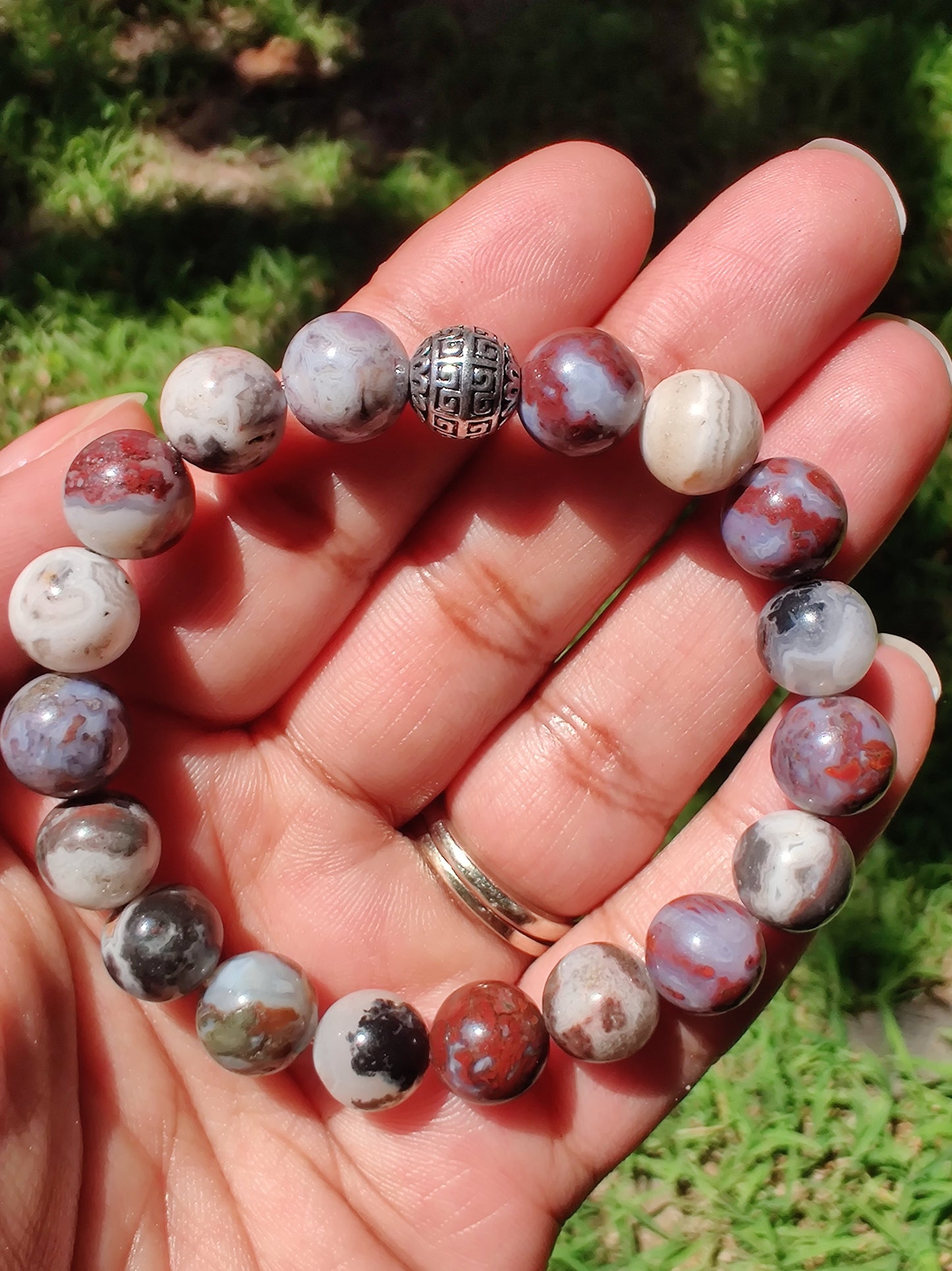 Mexican zebra jasper and red lightning agate stretch bracelet image 1
