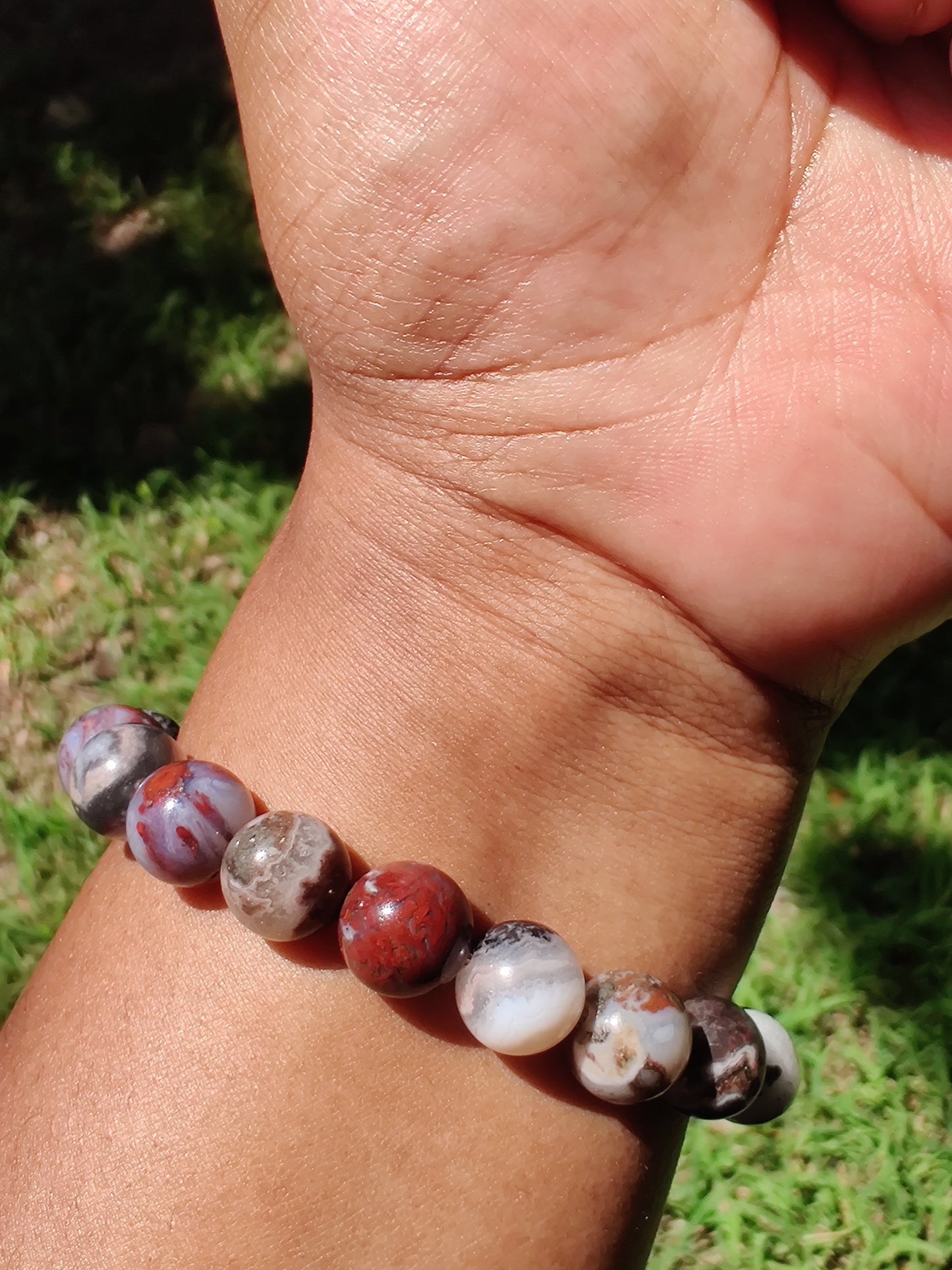 Mexican zebra jasper and red lightning agate stretch bracelet image 2