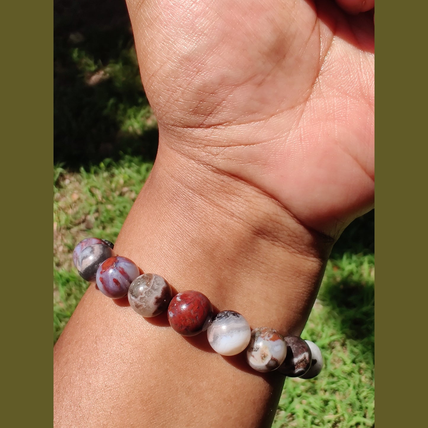 Mexican zebra jasper and red lightning agate stretch bracelet image 2