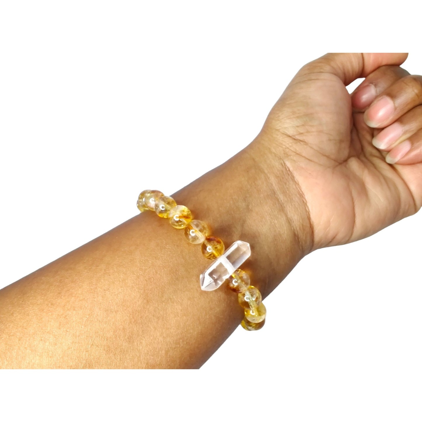 Citrine (AA) and clear quartz stretch bracelet image 1