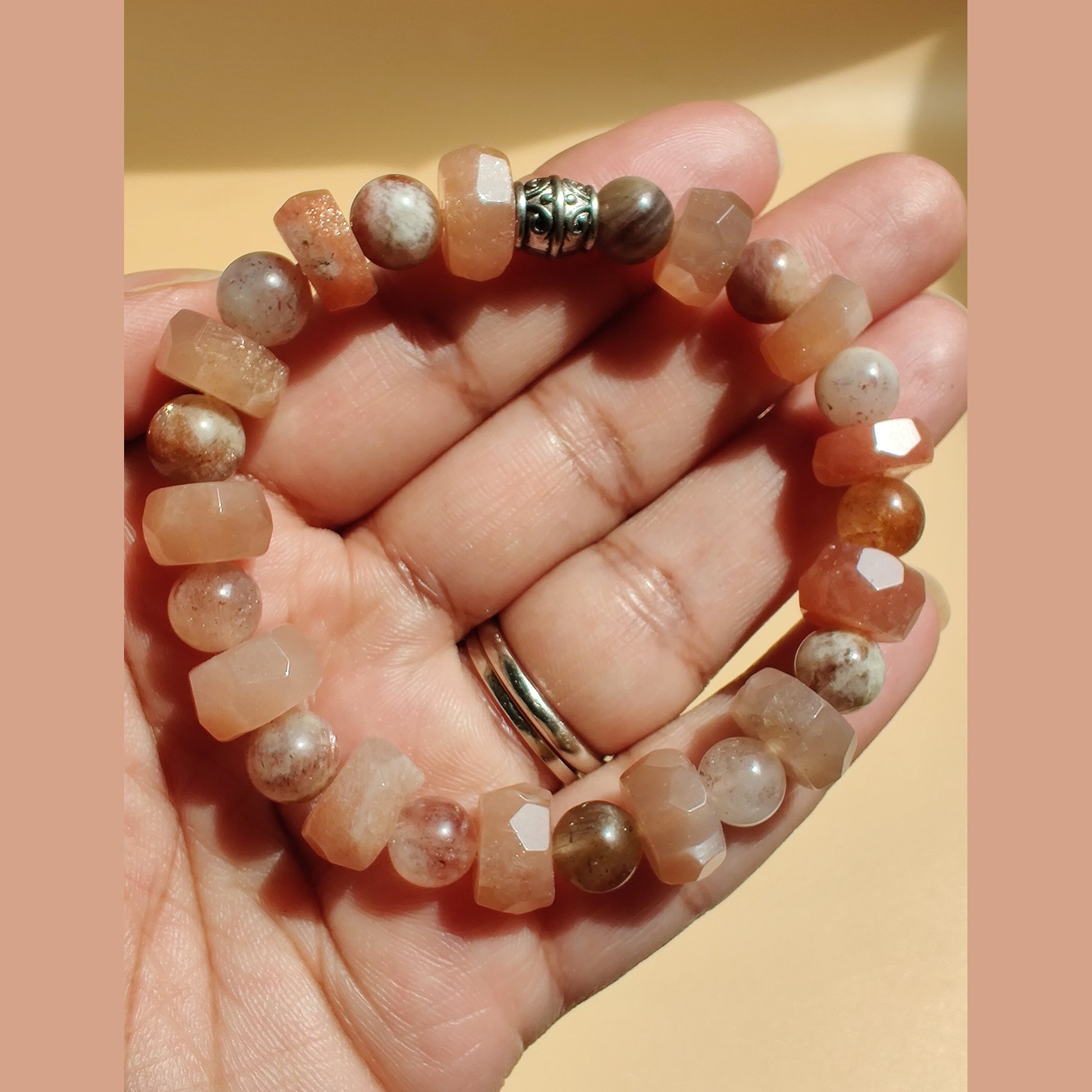 Flower sunstone and sunstone stretch bracelet image 1