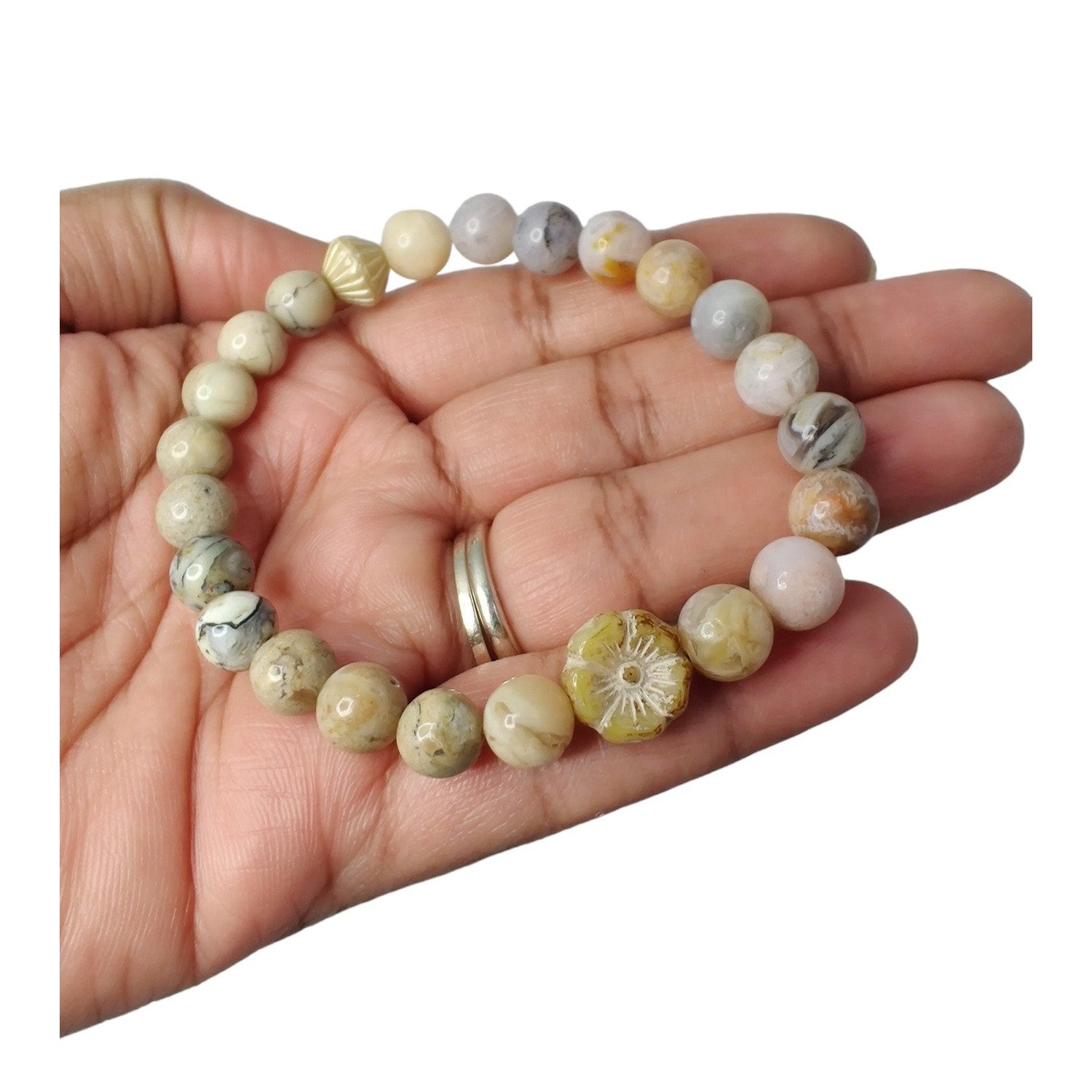 African opal and Russian lace agate stretch bracelet image 1