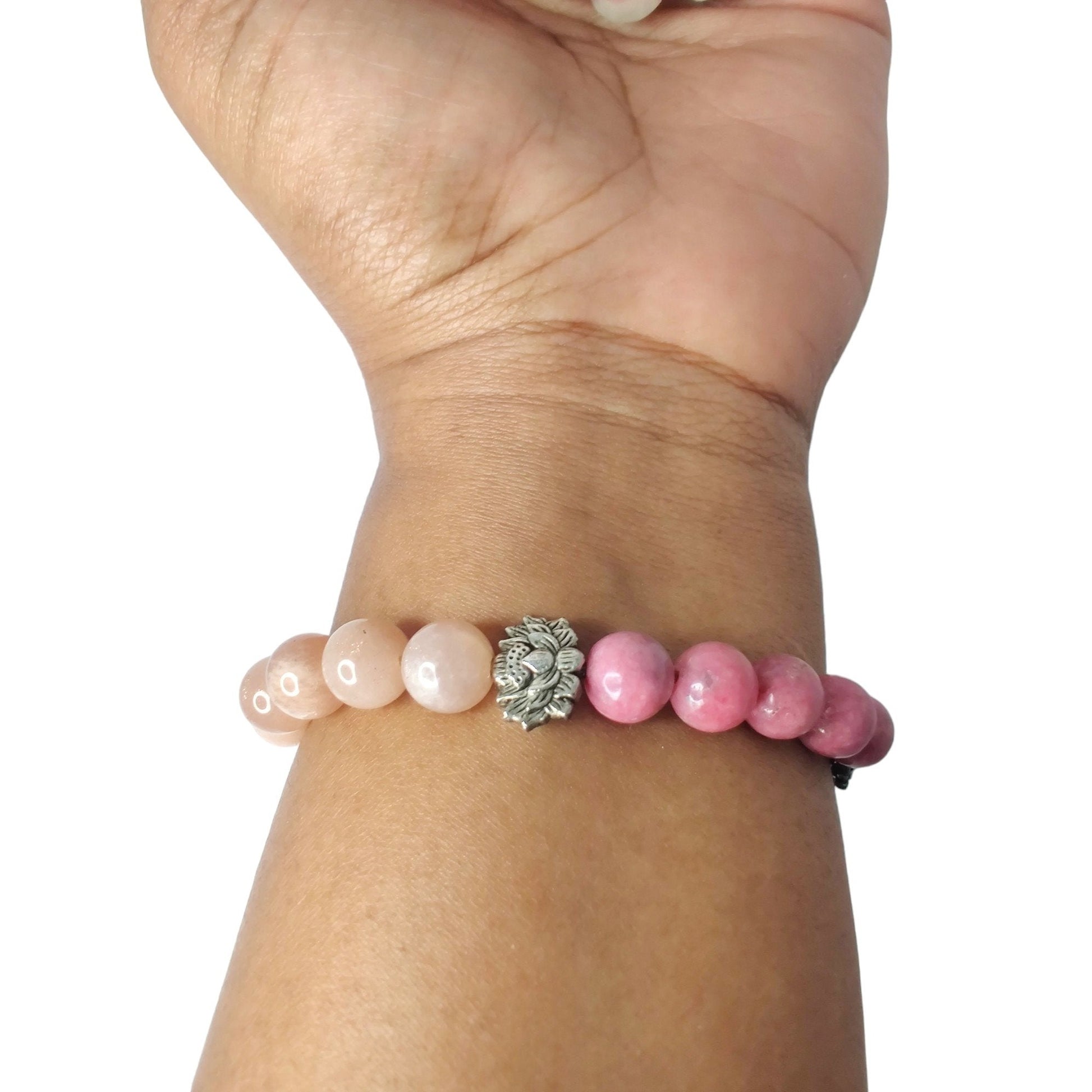 Garnet, Madagascar rose quartz, peach moonstone, and rhodonite stretch bracelet image 3