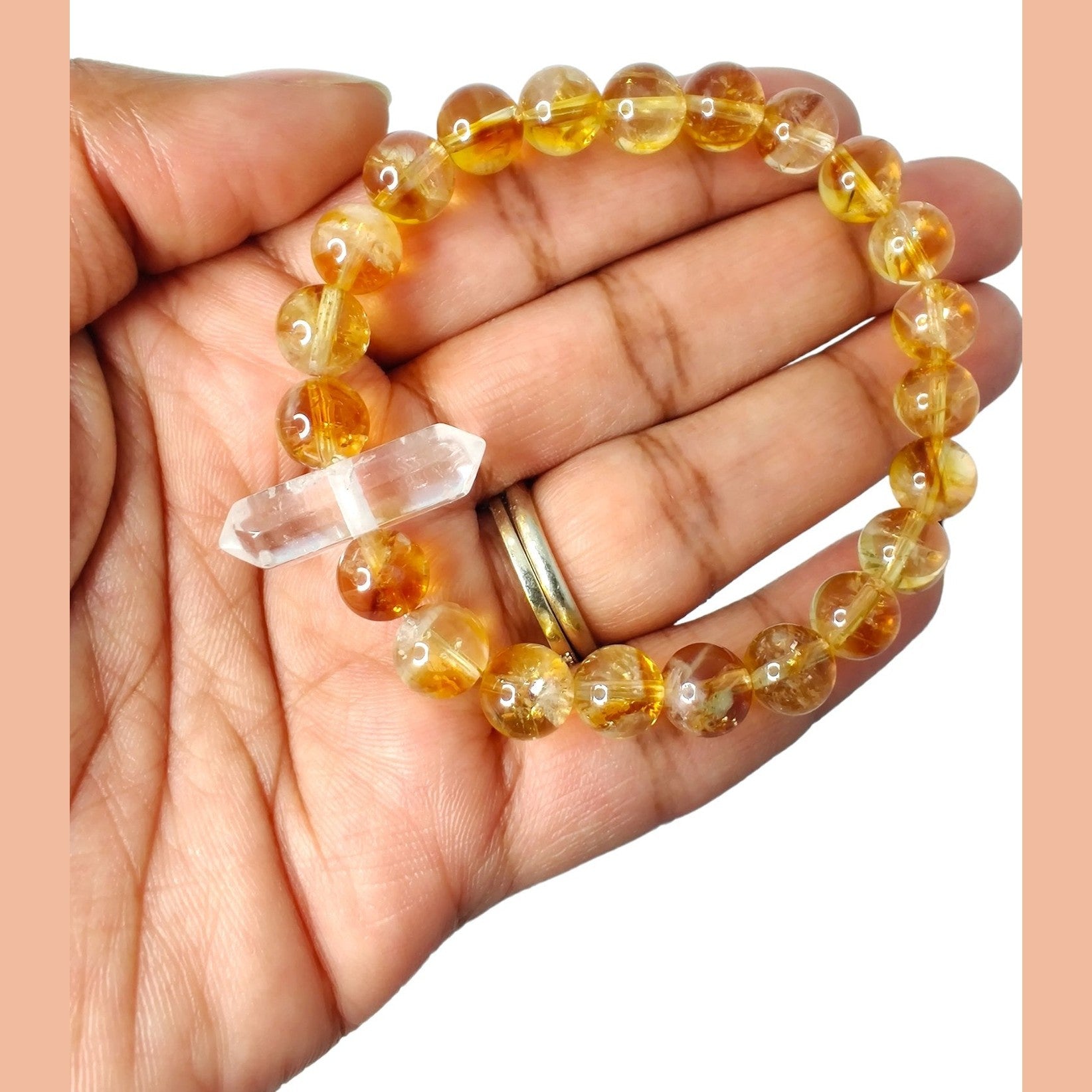 Citrine (AA) and clear quartz stretch bracelet image 0