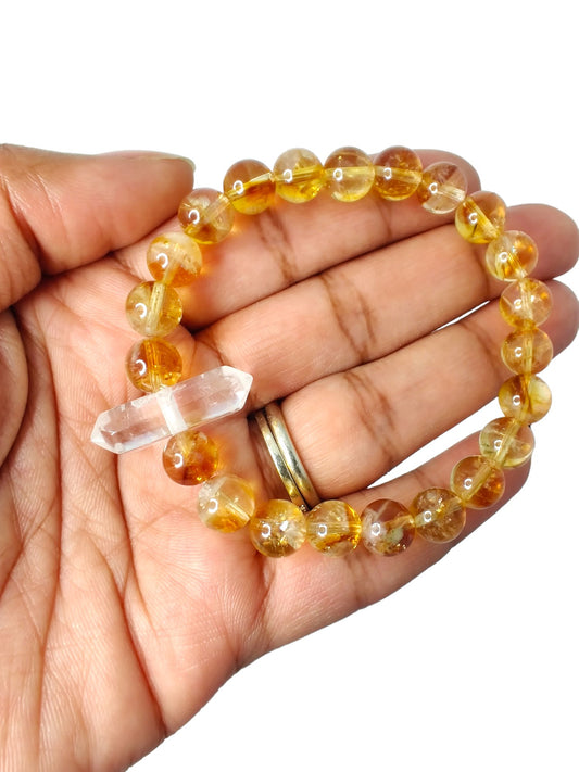 Citrine (AA) and clear quartz stretch bracelet image 0
