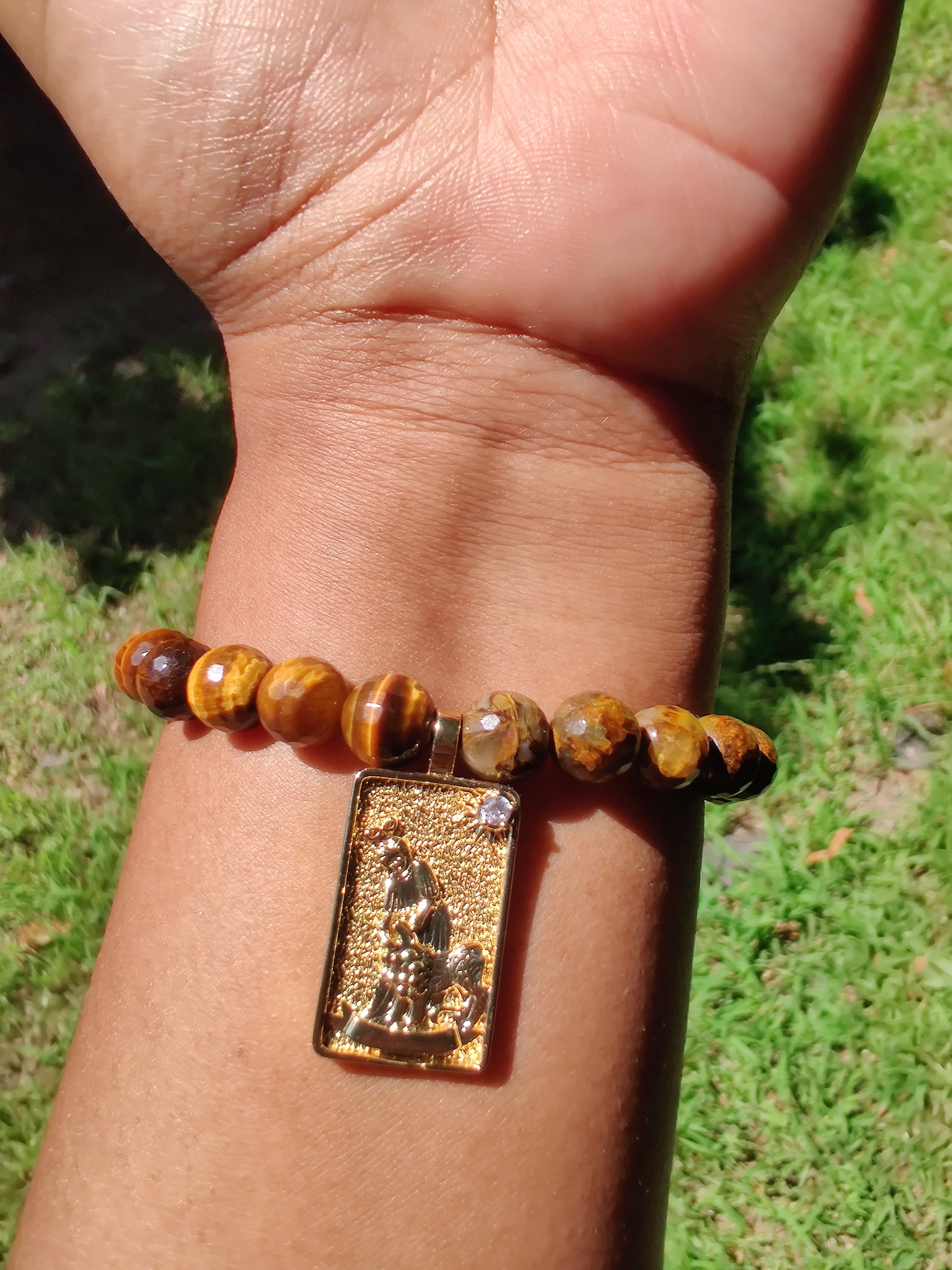 Faceted golden pietersite and tiger's eye stretch bracelet image 2