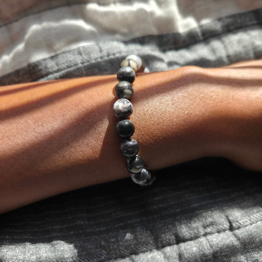Old Soul — Mexican Zebra Jasper & Orthoceras Fossil Bracelet