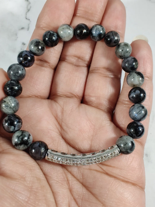 Indigo gabbro (AAA) and larvikite energy bracelet image 1