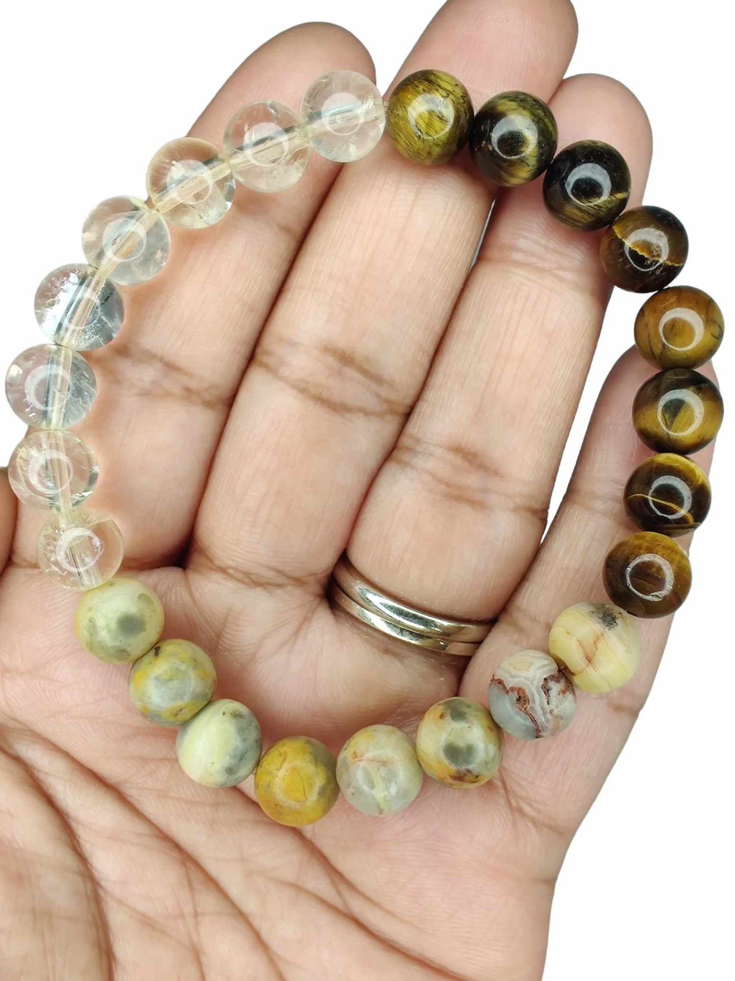 Citrine (A), crazy lace agate, and tiger's eye (A) stretch bracelet image 1