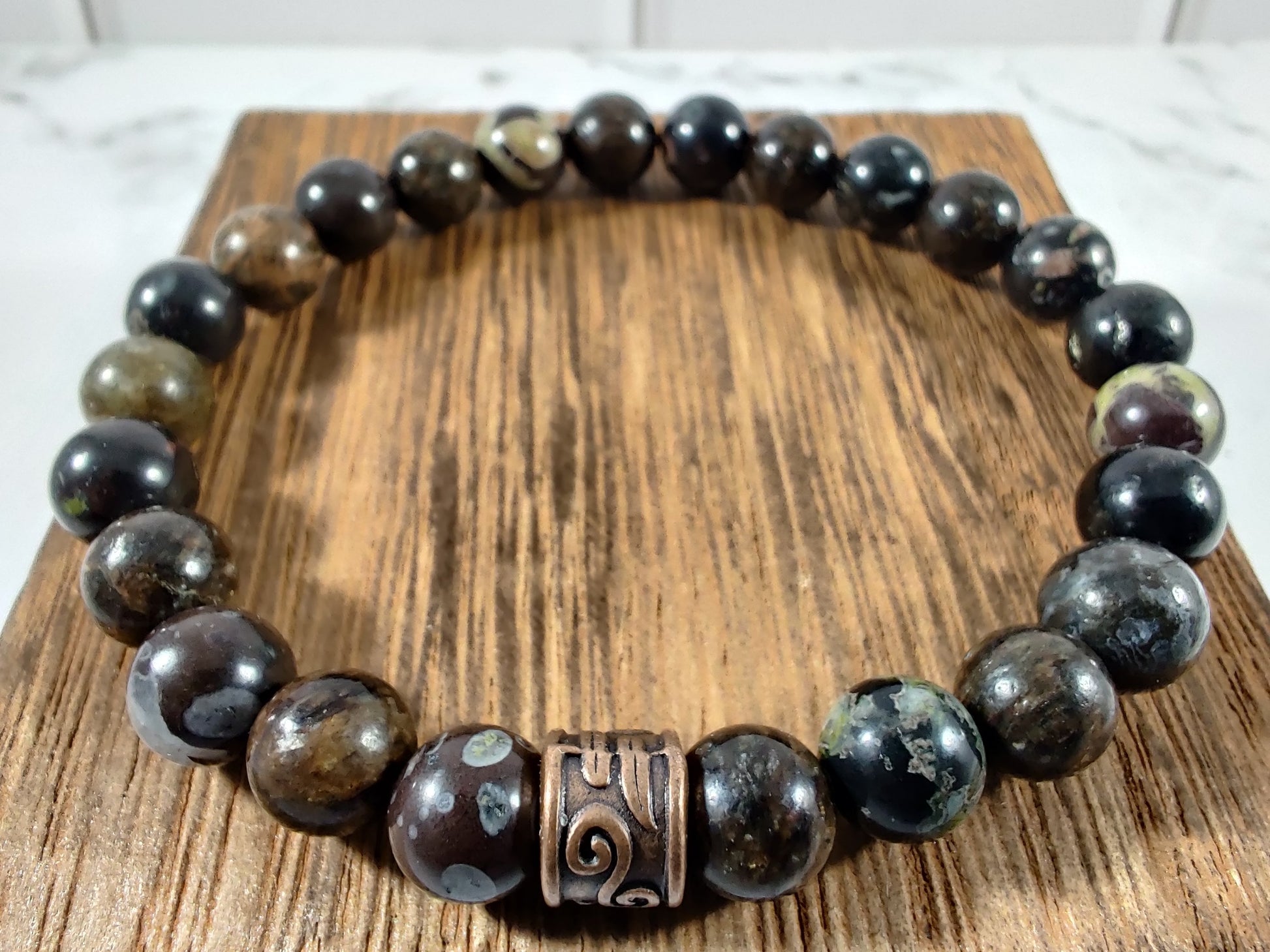 Biotite and flower obsidian energy bracelet image 0
