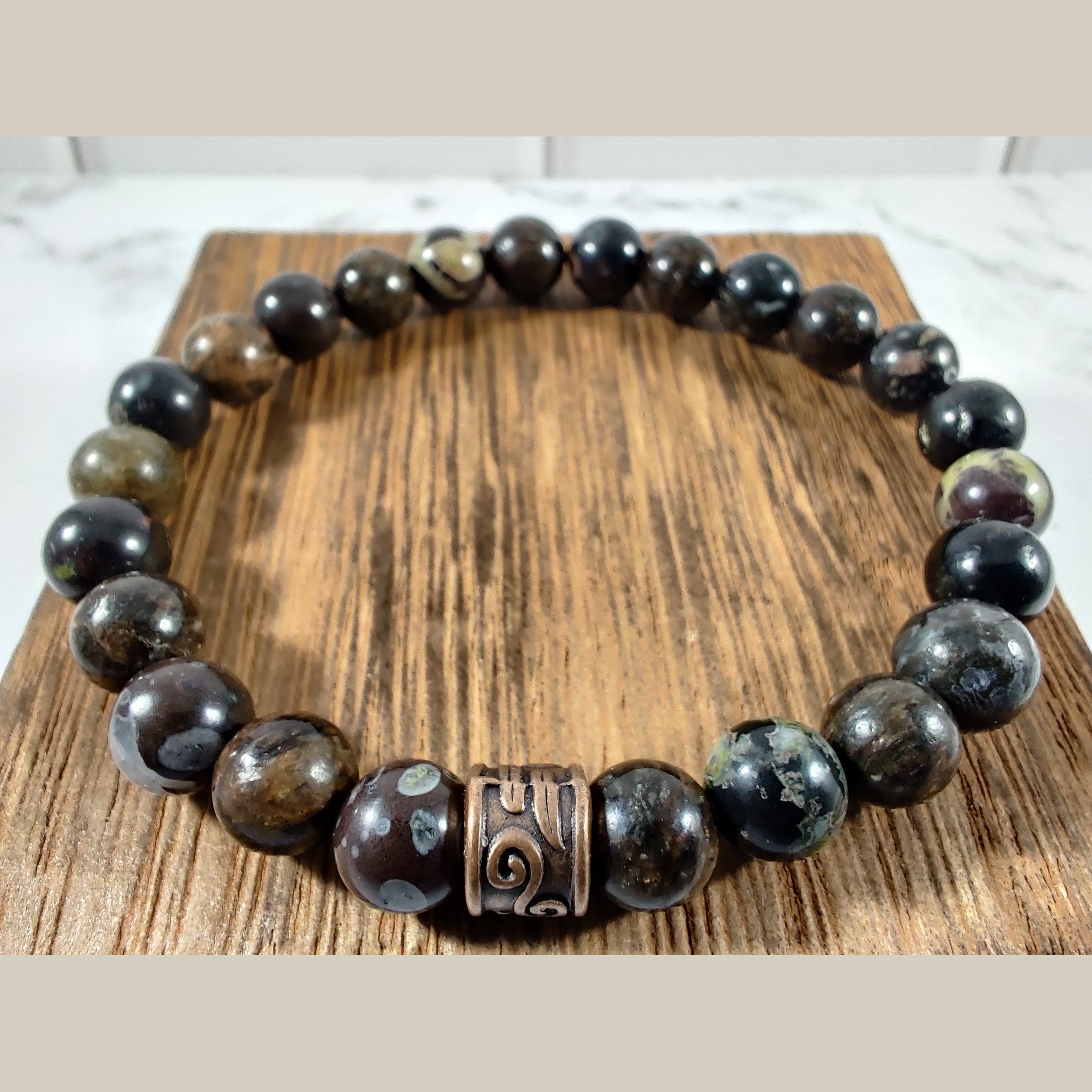 Biotite and flower obsidian energy bracelet image 0