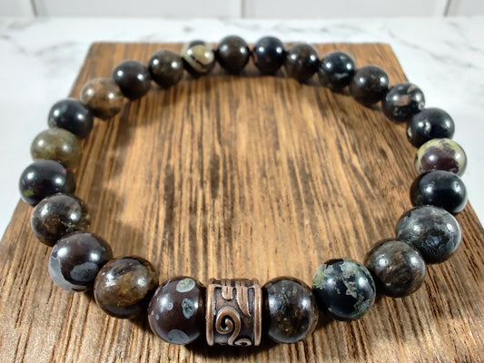 Biotite and flower obsidian energy bracelet image 0