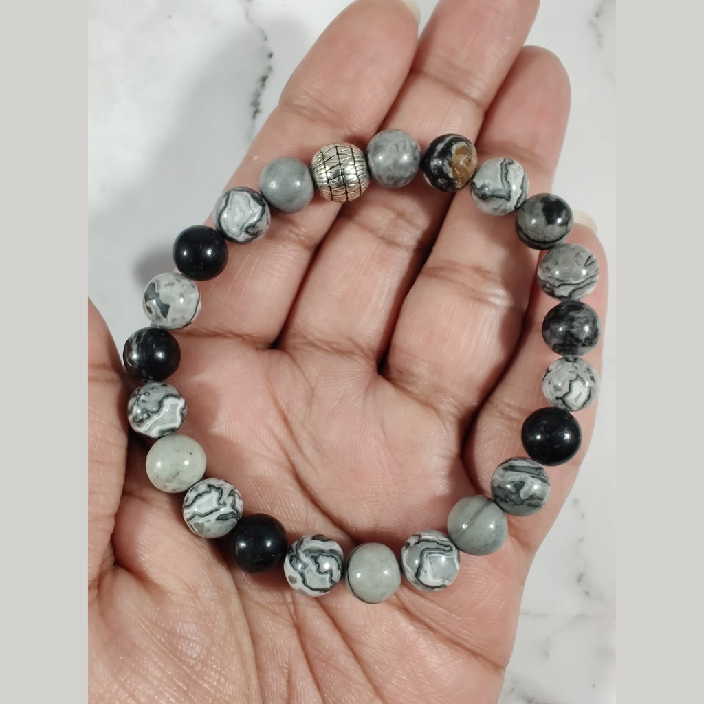 Black water jasper and map stone energy bracelet image 1