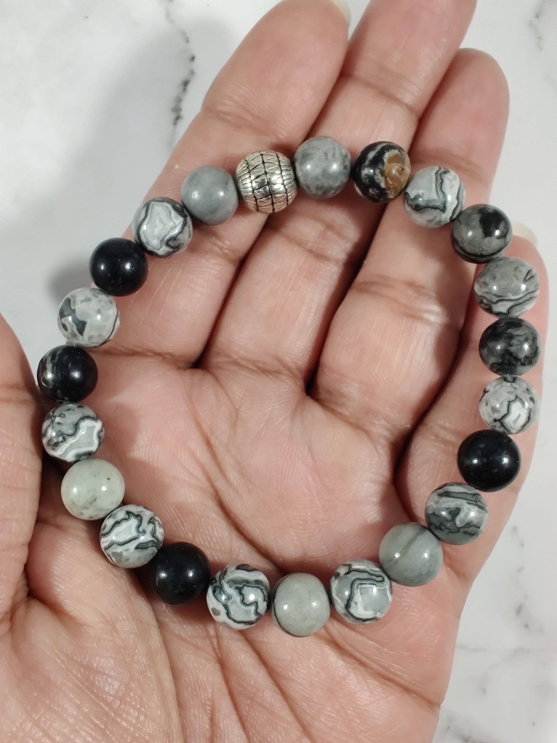 Black water jasper and map stone energy bracelet image 1