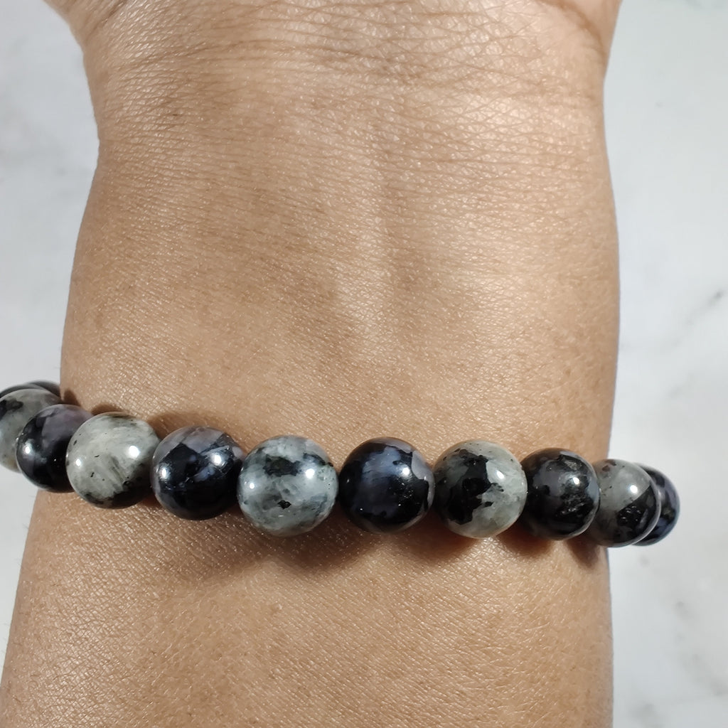 Indigo gabbro (AAA) and larvikite energy bracelet image 2