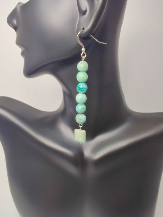 Peruvian turquoise and Brazil amazonite sterling silver drop earrings image 0
