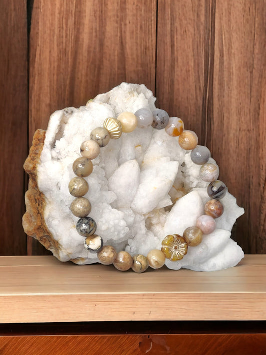 African opal and Russian lace agate stretch bracelet image 0