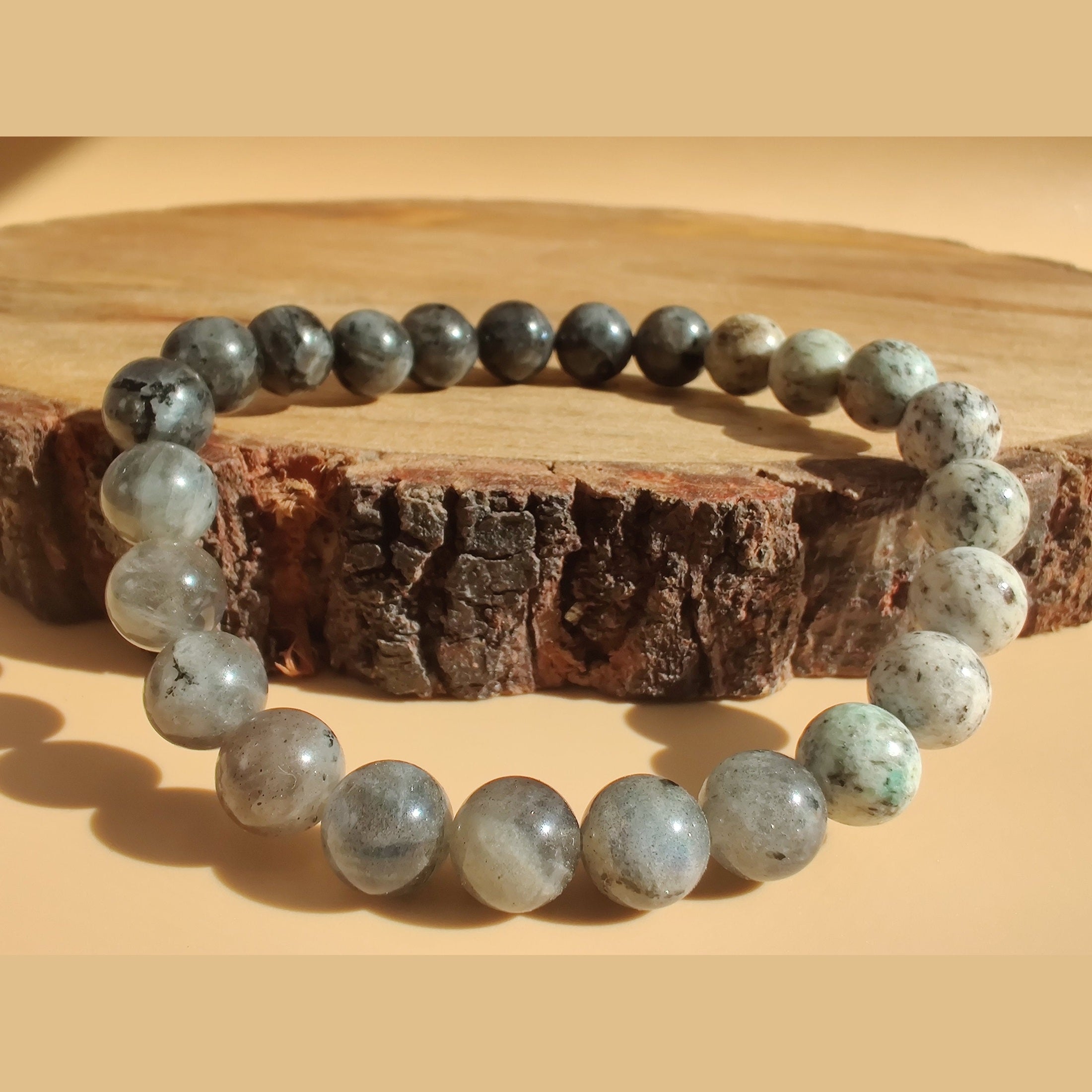 K2, labradorite (A), and larvikite stretch bracelet image 0