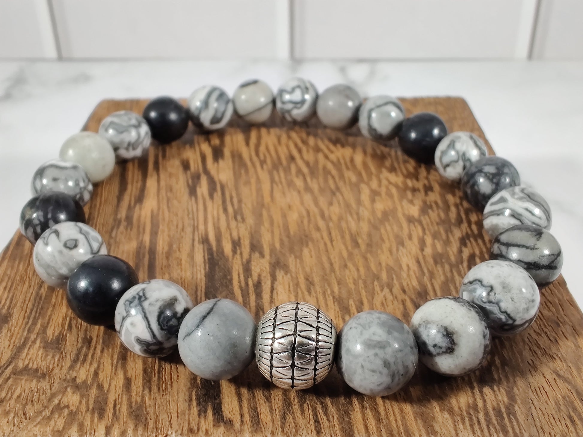 Black water jasper and map stone energy bracelet image 0