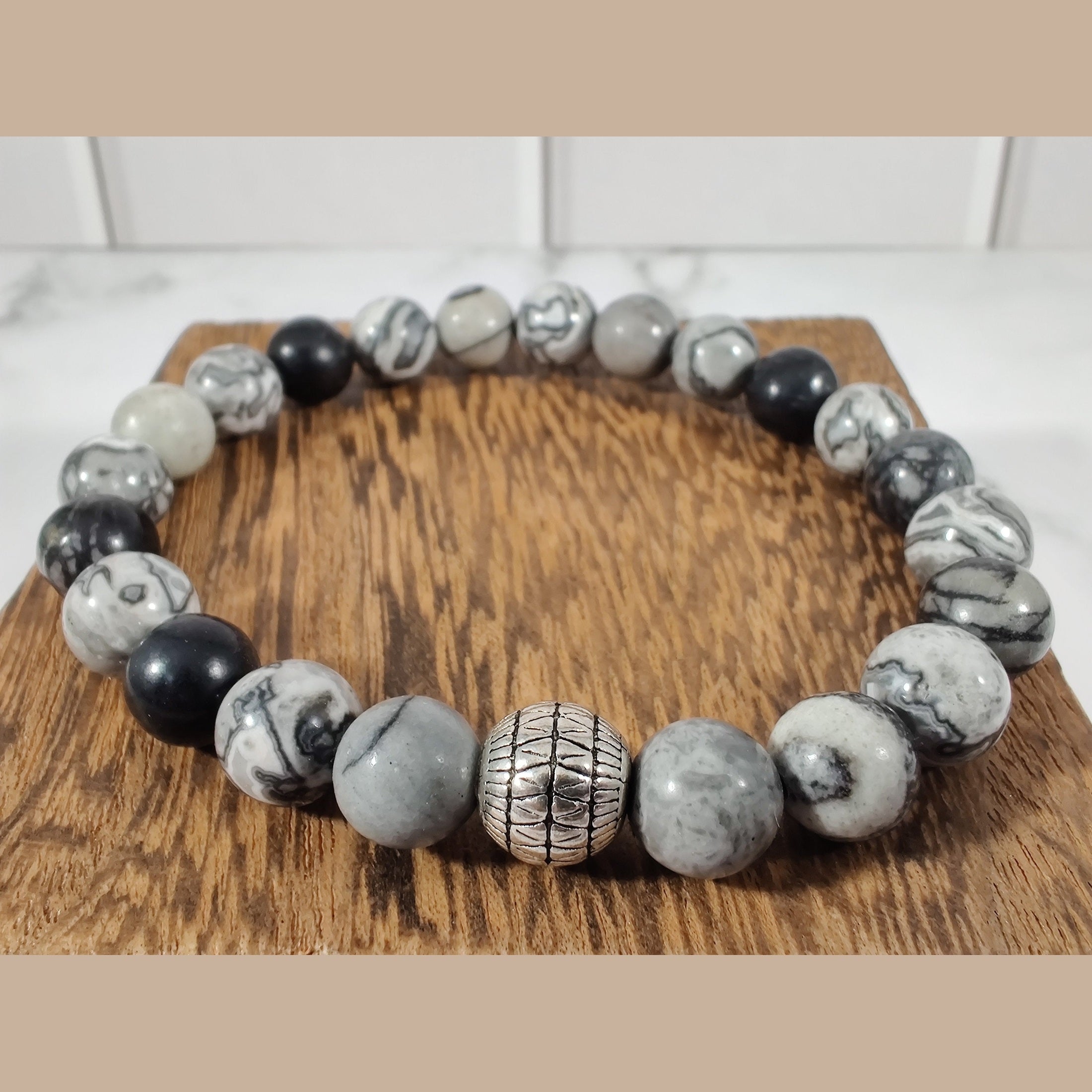 Black water jasper and map stone energy bracelet image 0