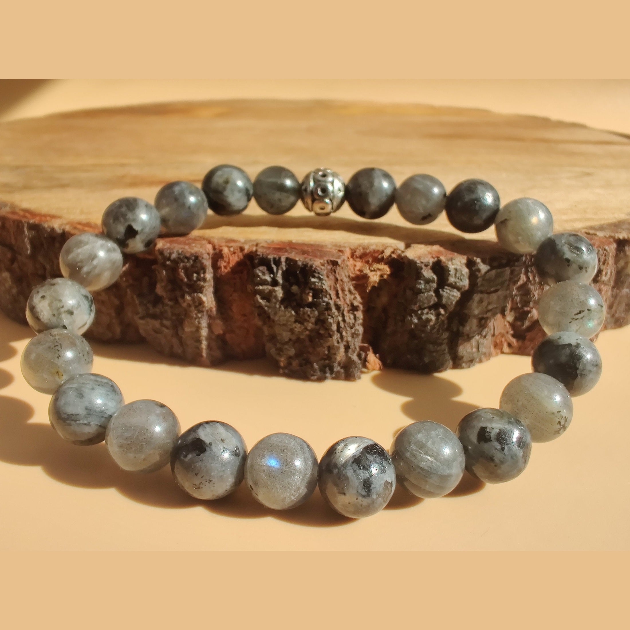 Labradorite (A) and larvikite stretch bracelet image 0
