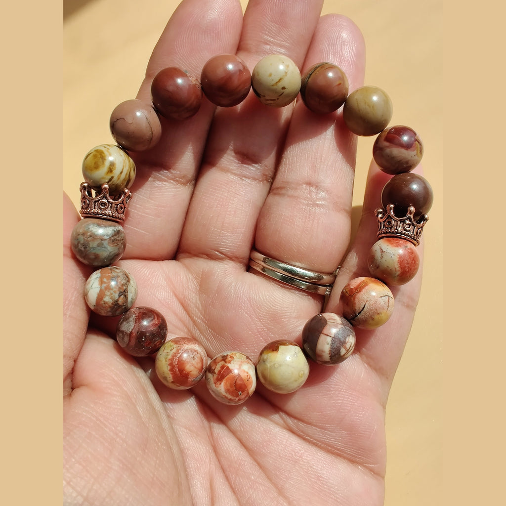 Bird's eye rhyolite and hickoryite stretch bracelet image 1